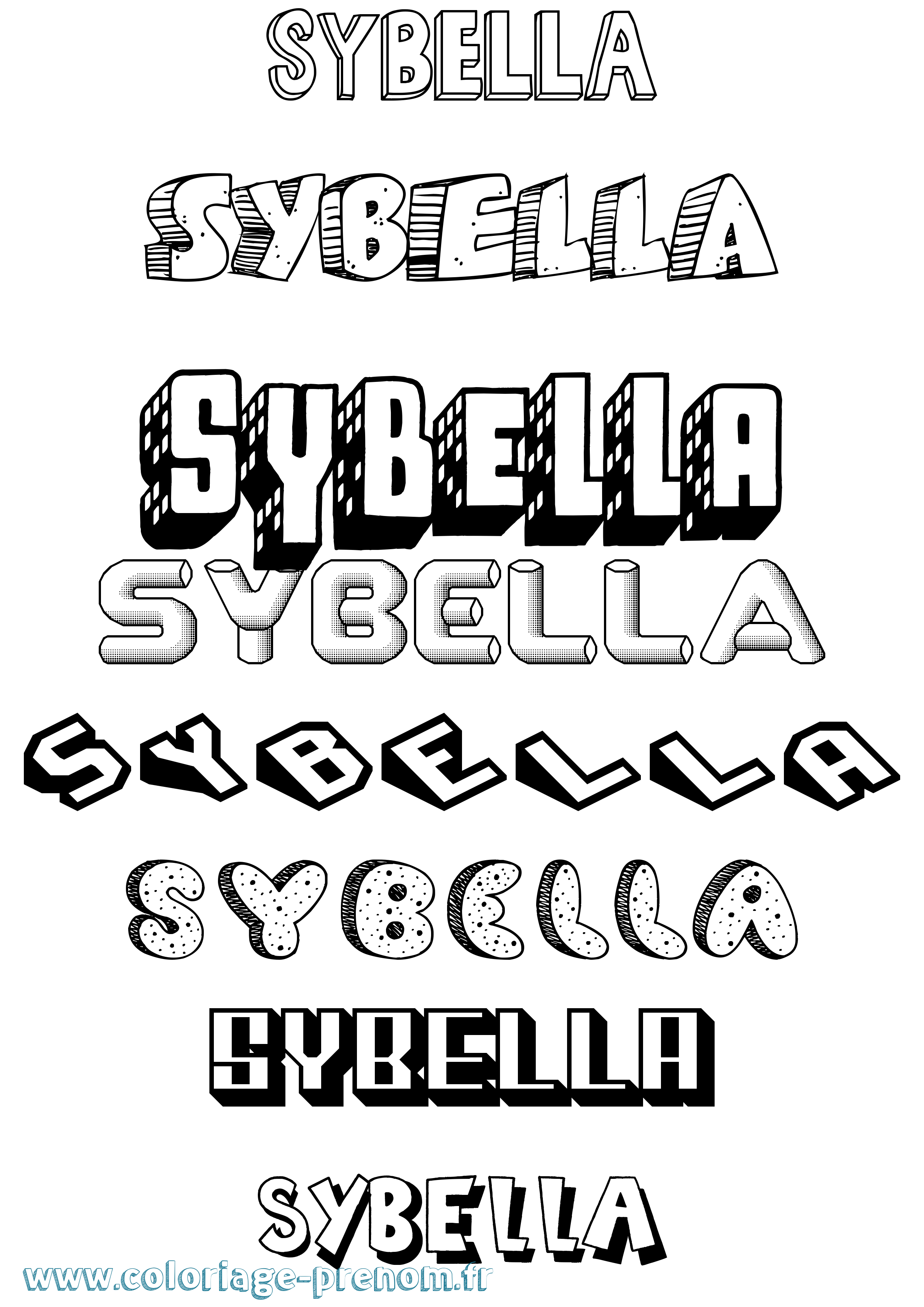 Coloriage Sybella Effet 3D Coloriage prénom Sybella Effet 3D
