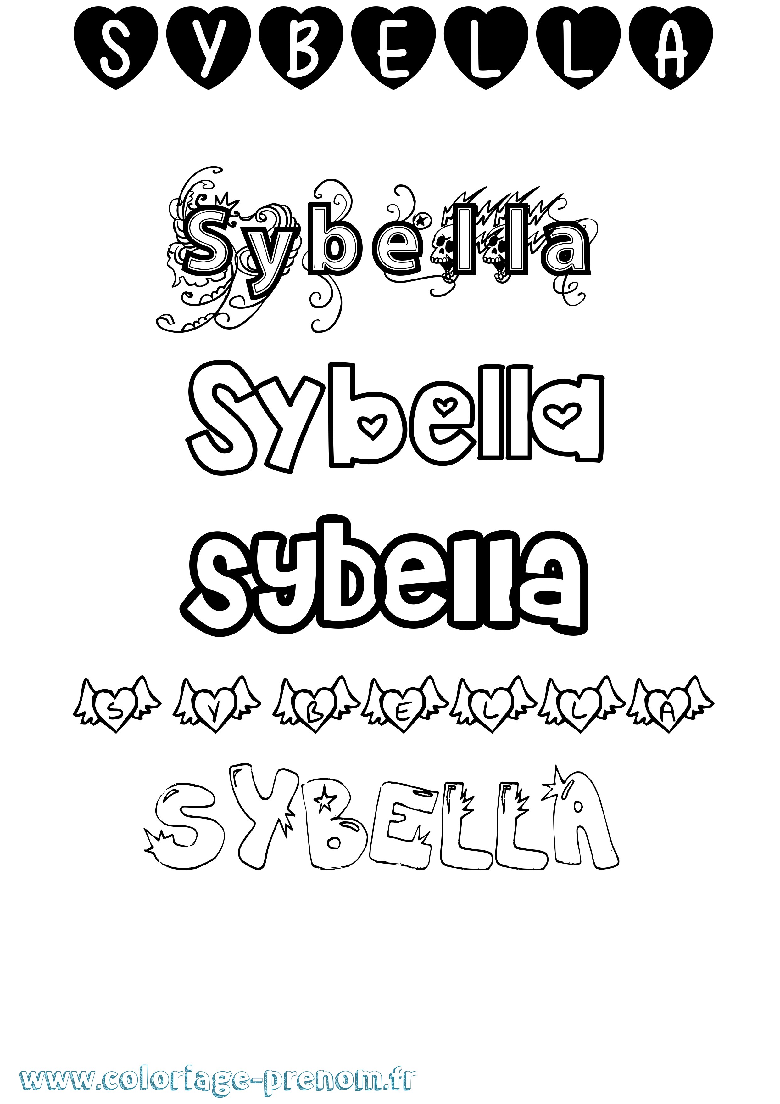 Coloriage Sybella Girly Coloriage prénom Sybella Girly