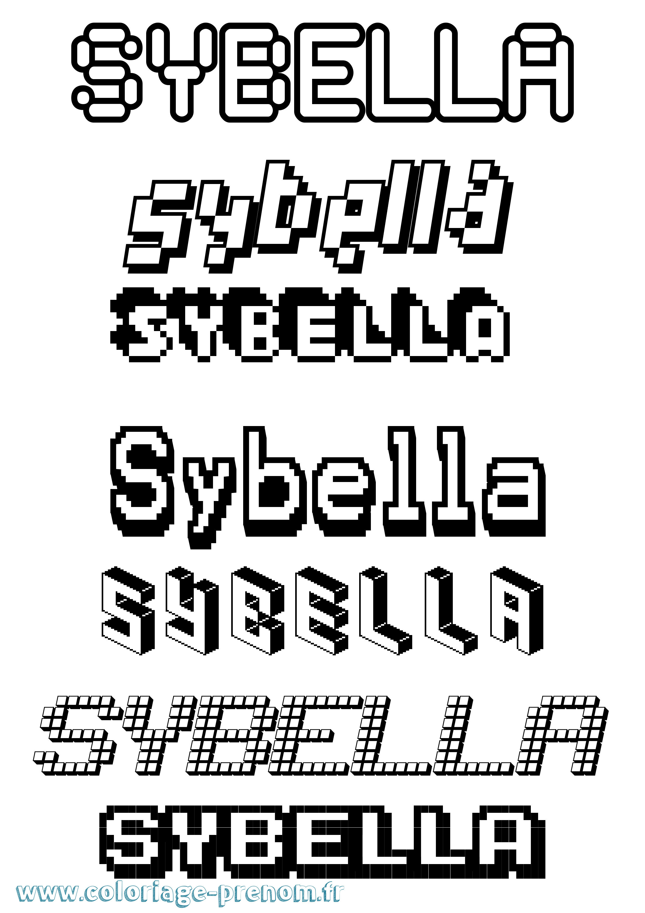 Coloriage Sybella Pixel Coloriage prénom Sybella Pixel