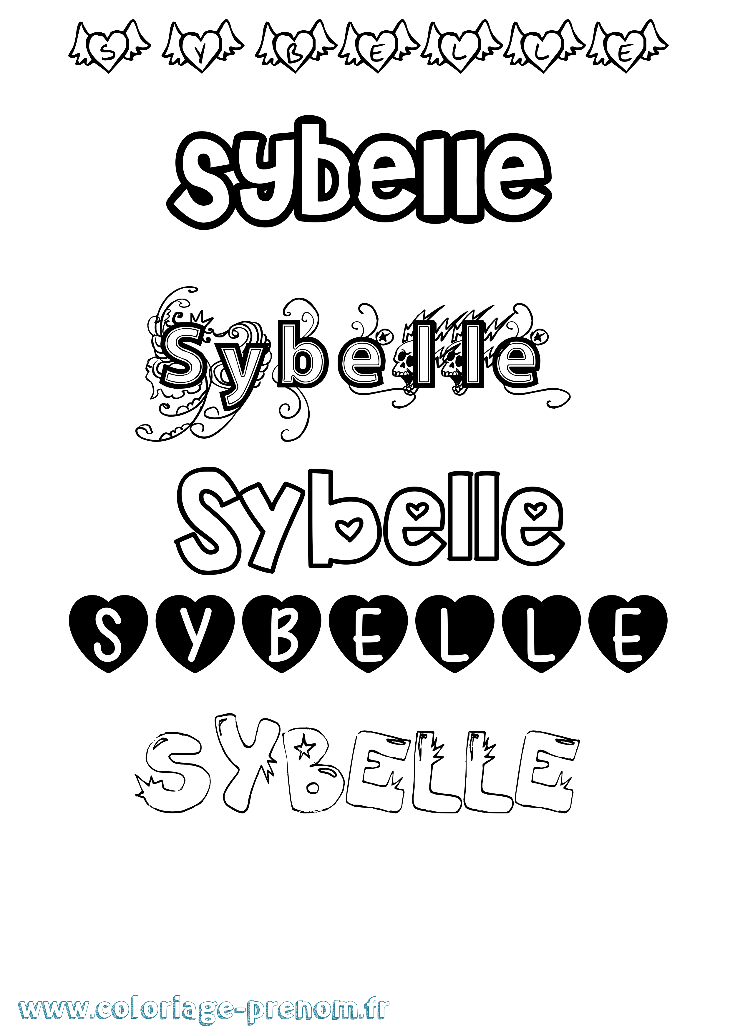 Coloriage Sybelle Girly Coloriage prénom Sybelle Girly