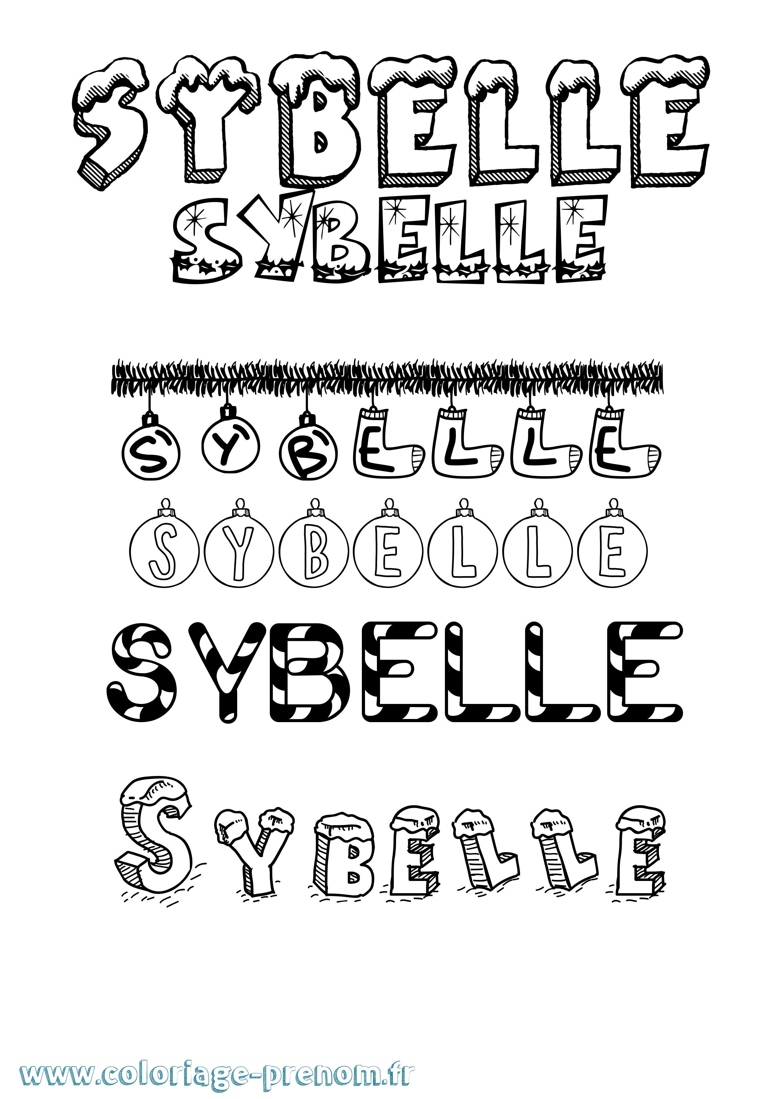 Coloriage Sybelle Noël Coloriage prénom Sybelle Noël
