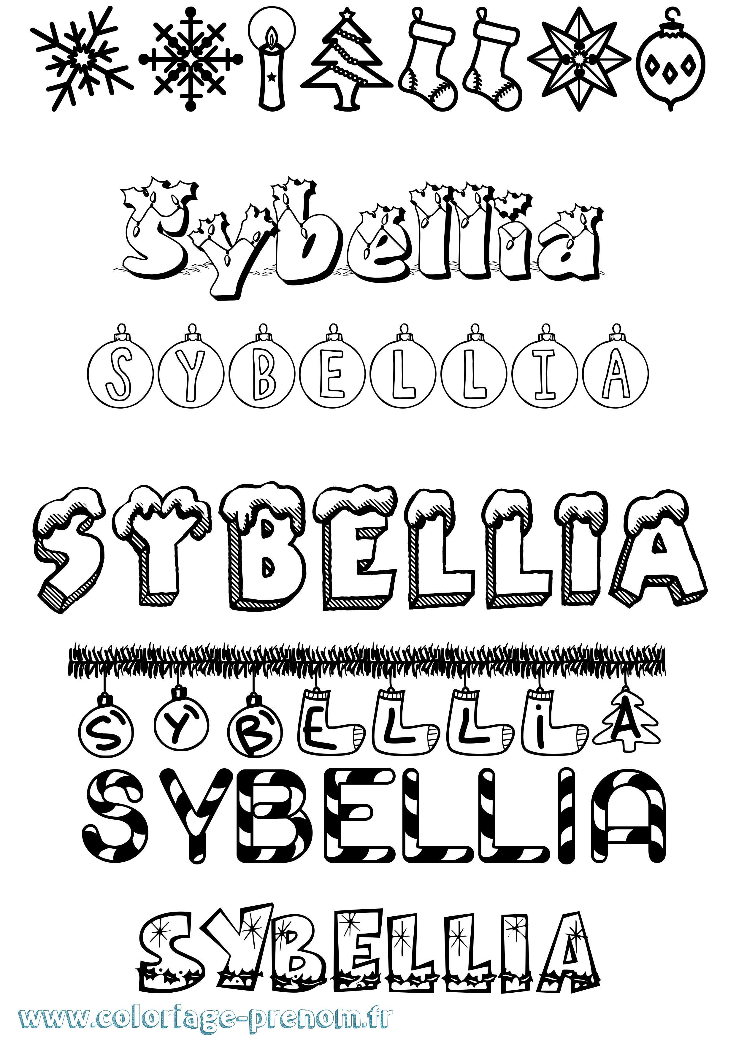 Coloriage Sybellia Noël Coloriage prénom Sybellia Noël