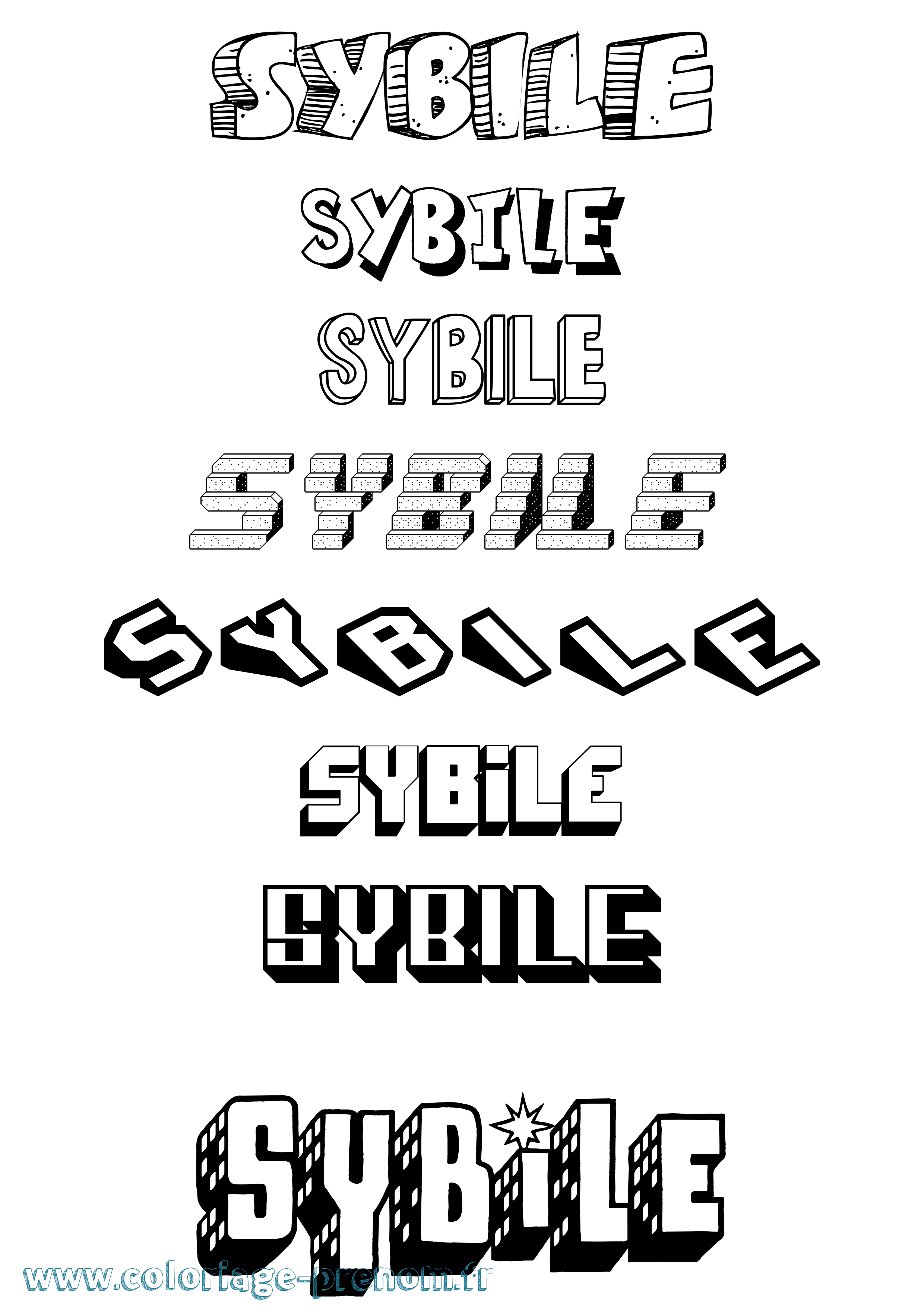 Coloriage Sybile Effet 3D Coloriage prénom Sybile Effet 3D
