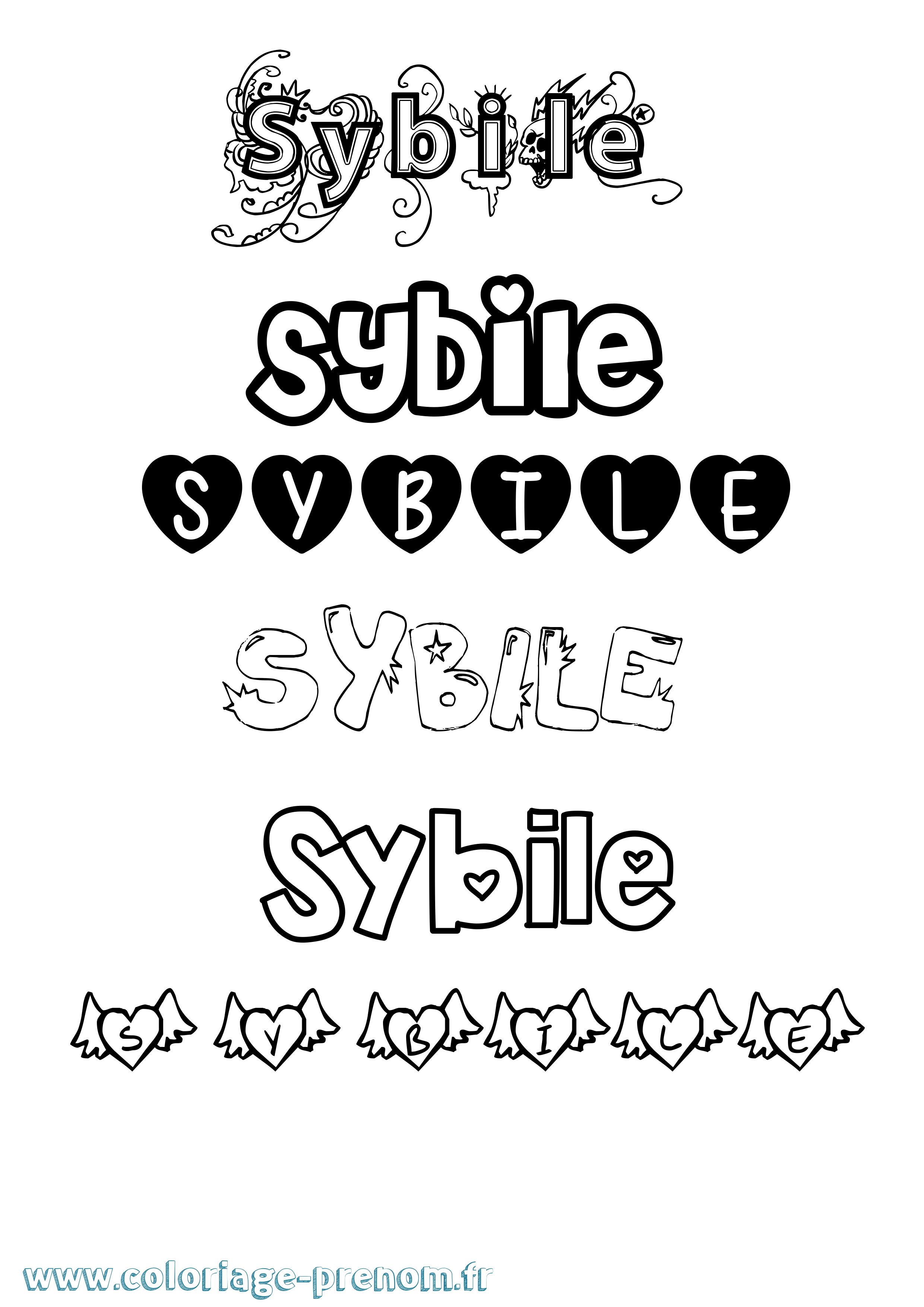 Coloriage Sybile Girly Coloriage prénom Sybile Girly