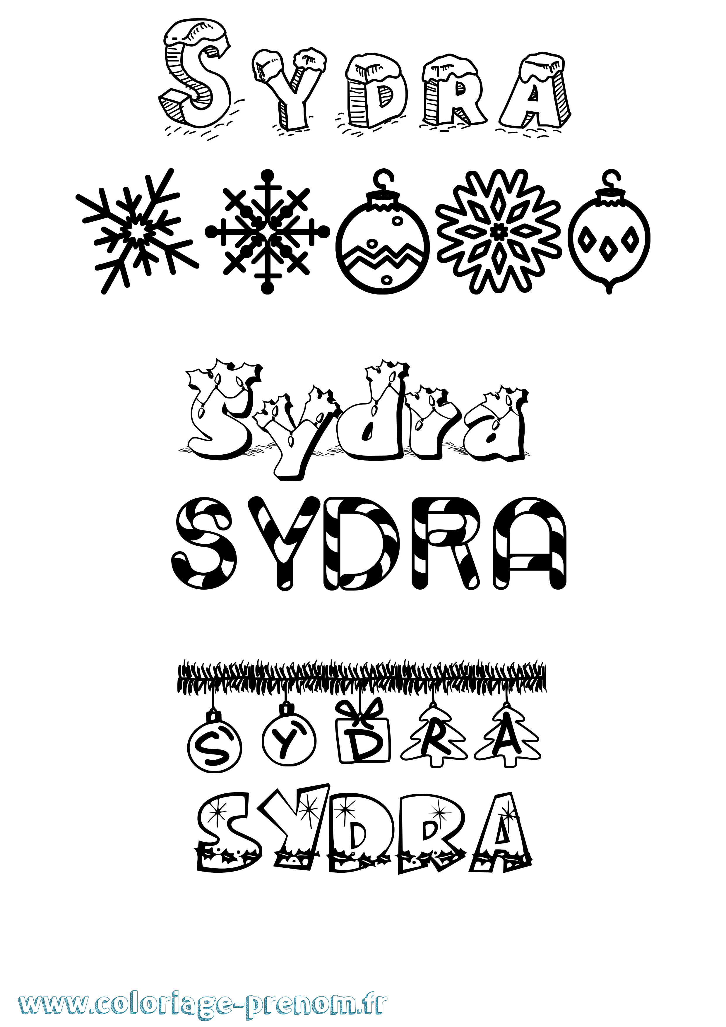 Coloriage Sydra Noël Coloriage prénom Sydra Noël