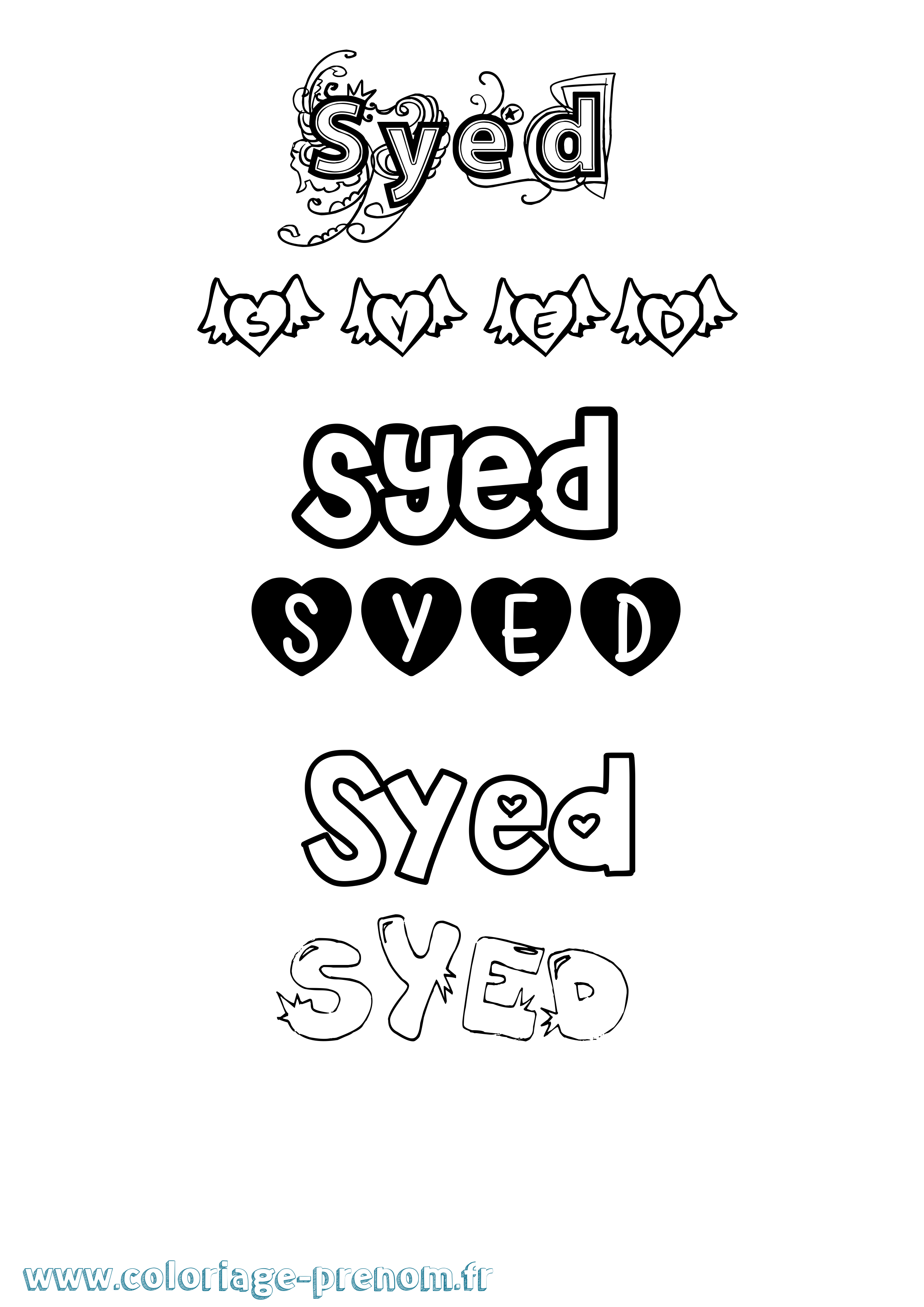 Coloriage Syed Girly Coloriage prénom Syed Girly