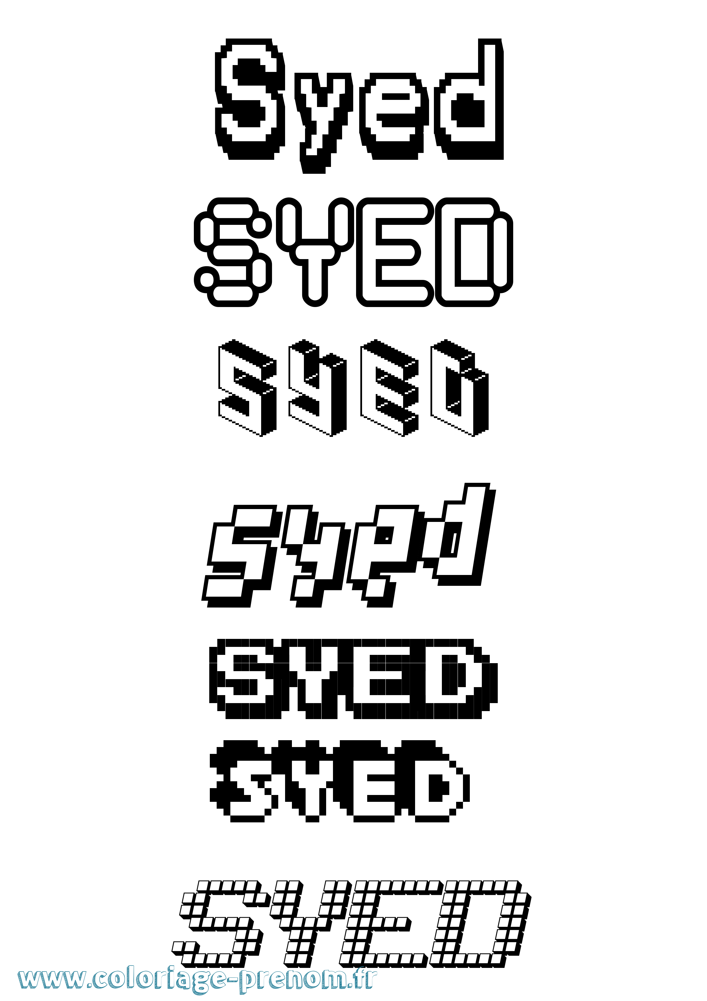 Coloriage Syed Pixel Coloriage prénom Syed Pixel
