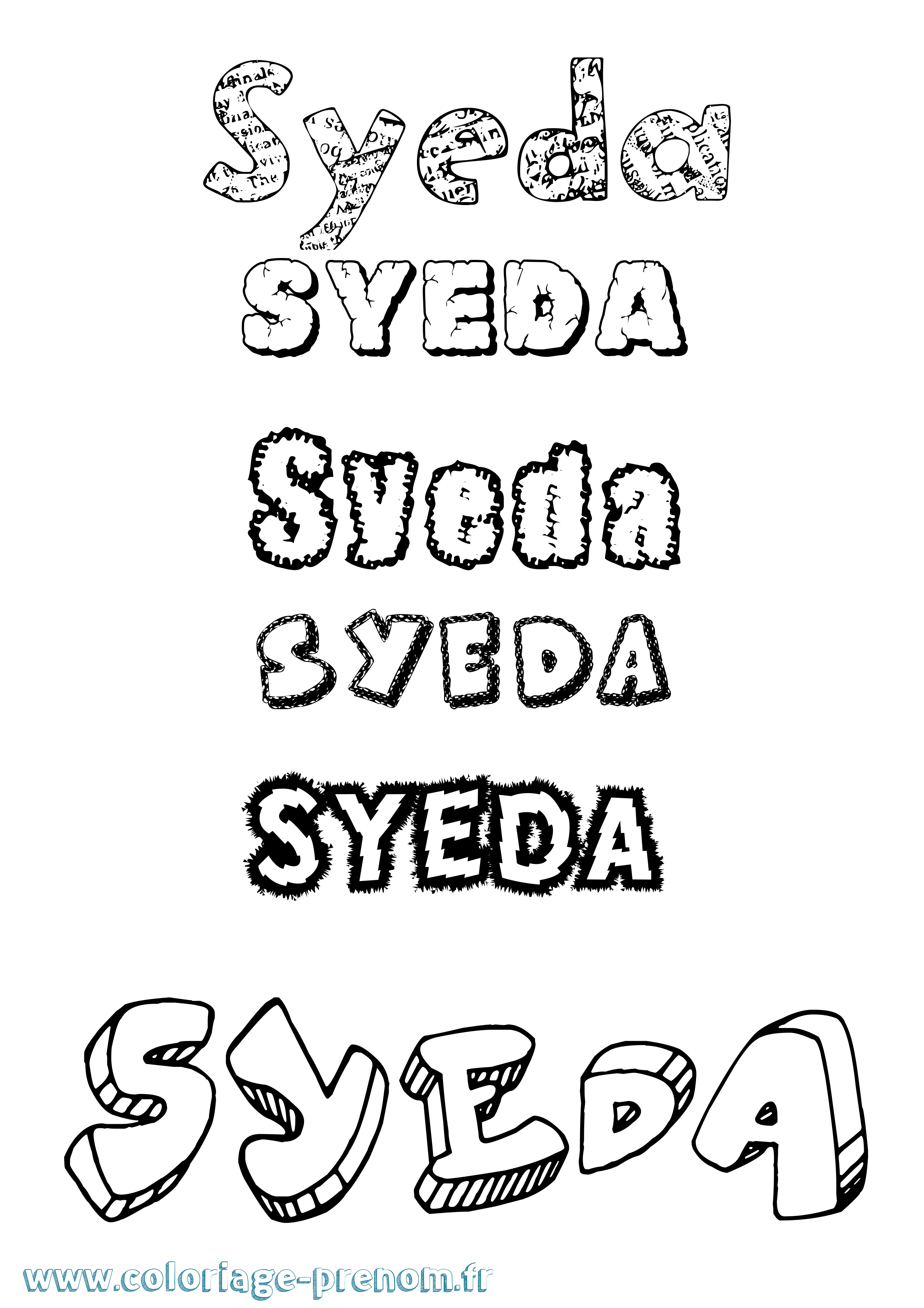 Coloriage Syeda Destructuré Coloriage prénom Syeda Destructuré