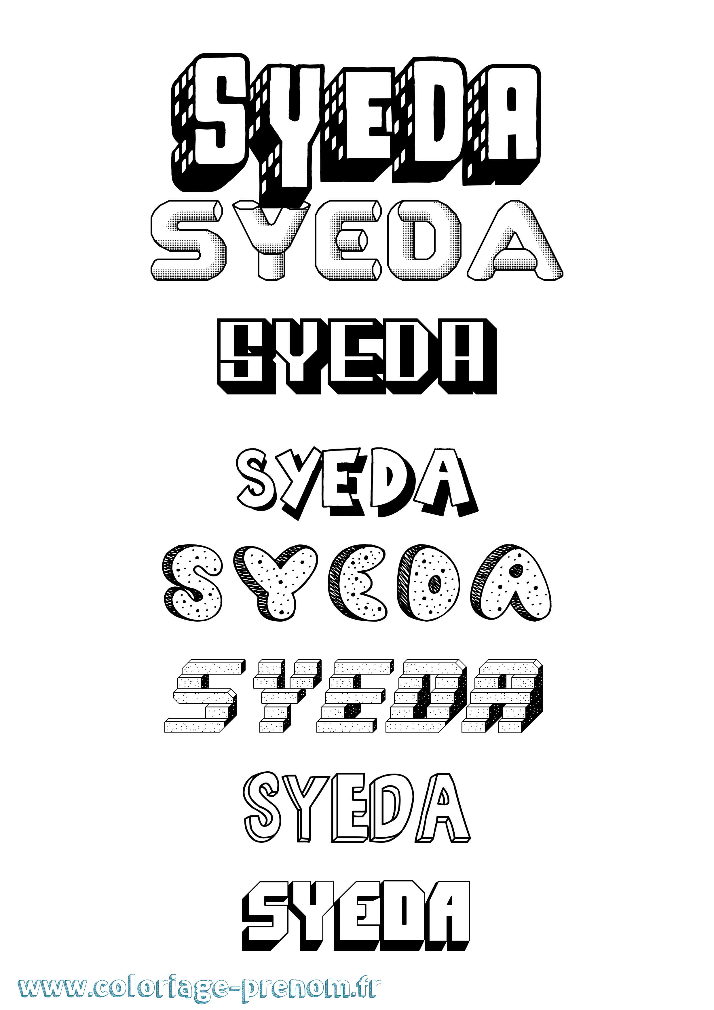 Coloriage Syeda Effet 3D Coloriage prénom Syeda Effet 3D