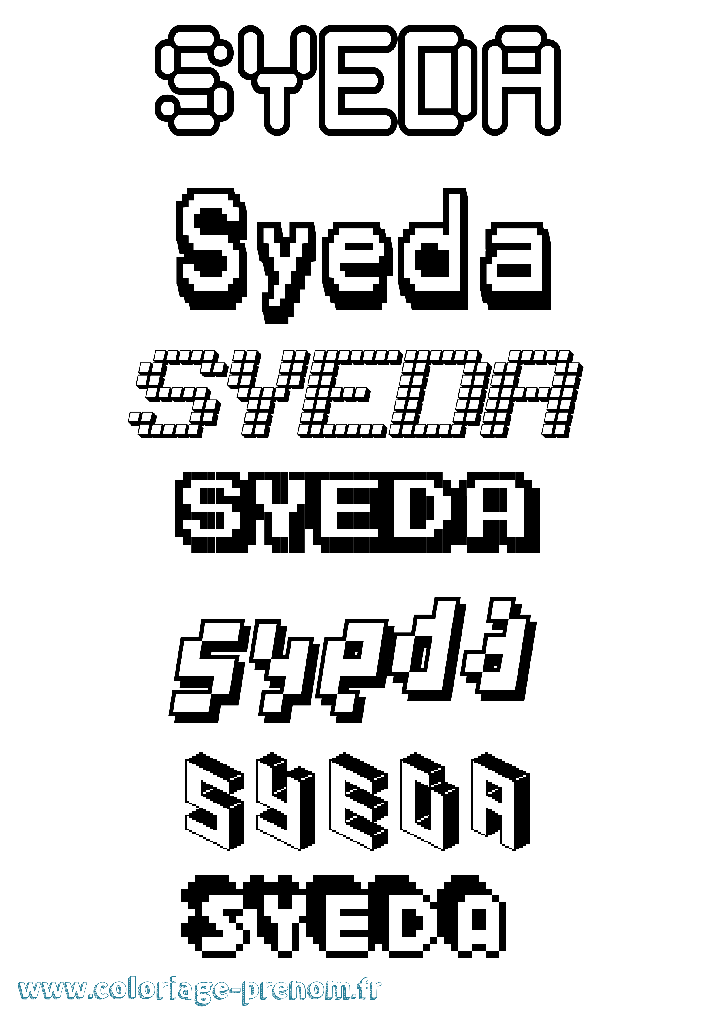 Coloriage Syeda Pixel Coloriage prénom Syeda Pixel