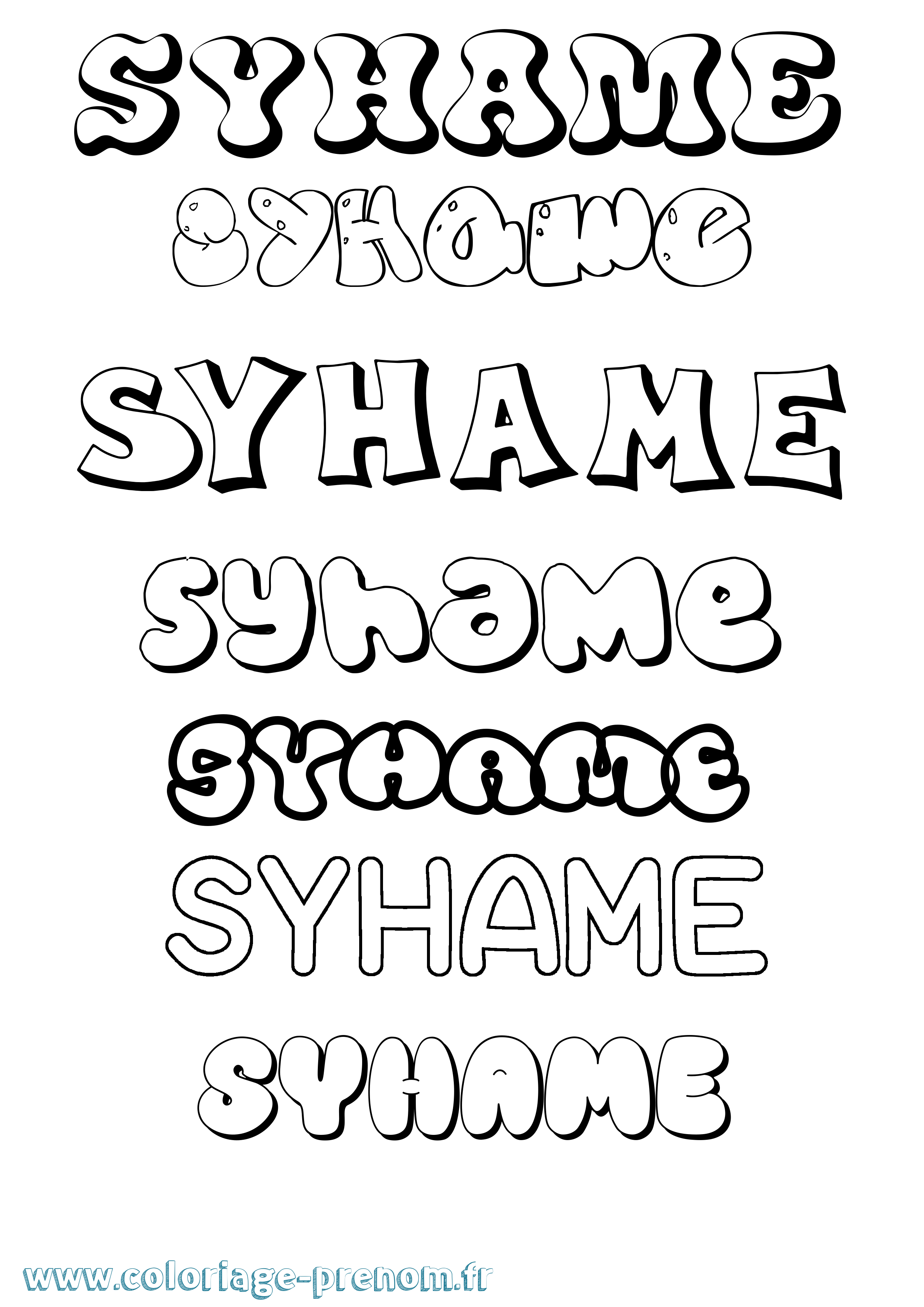 Coloriage Syhame Bubble Coloriage prénom Syhame Bubble