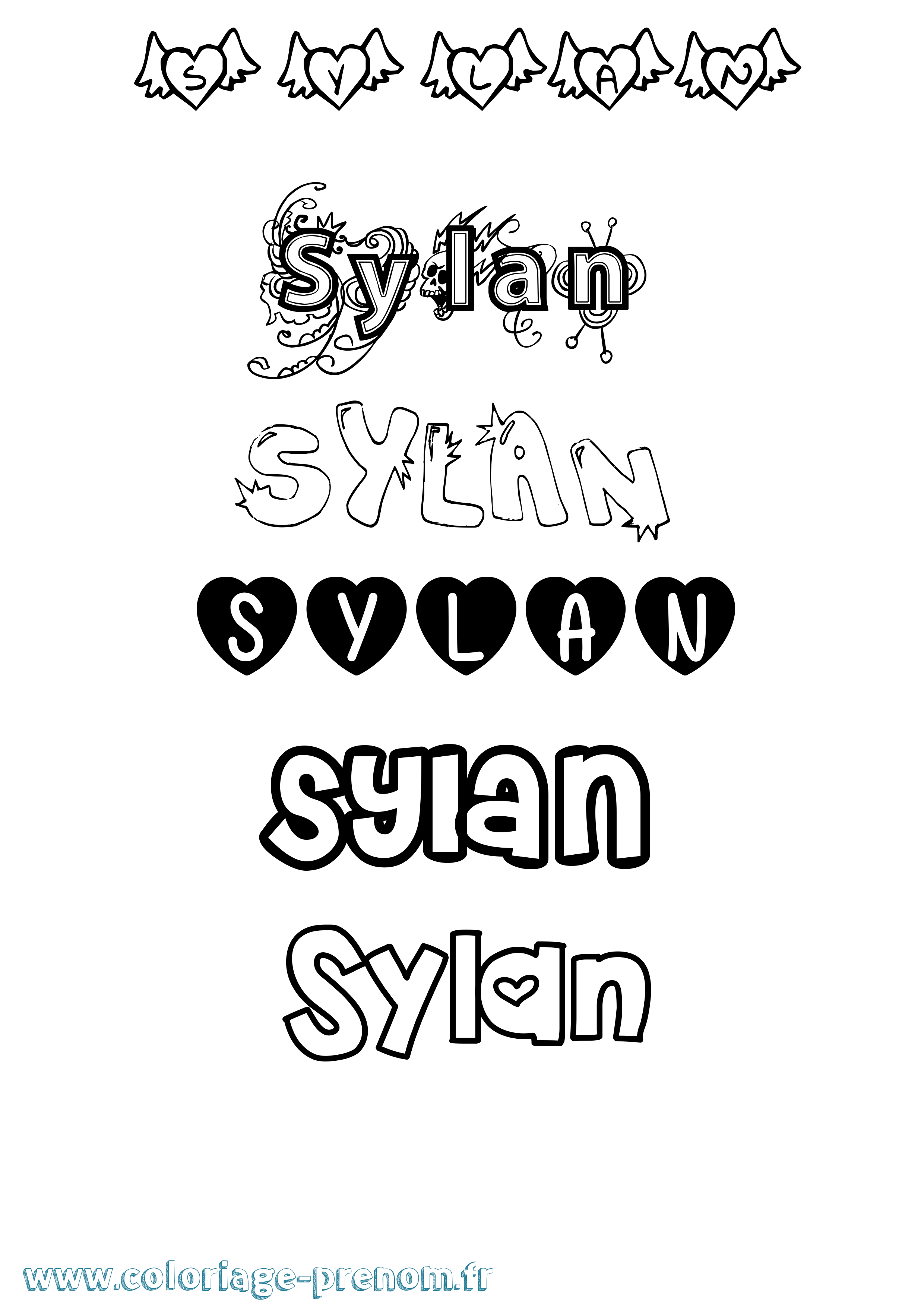 Coloriage Sylan Girly Coloriage prénom Sylan Girly