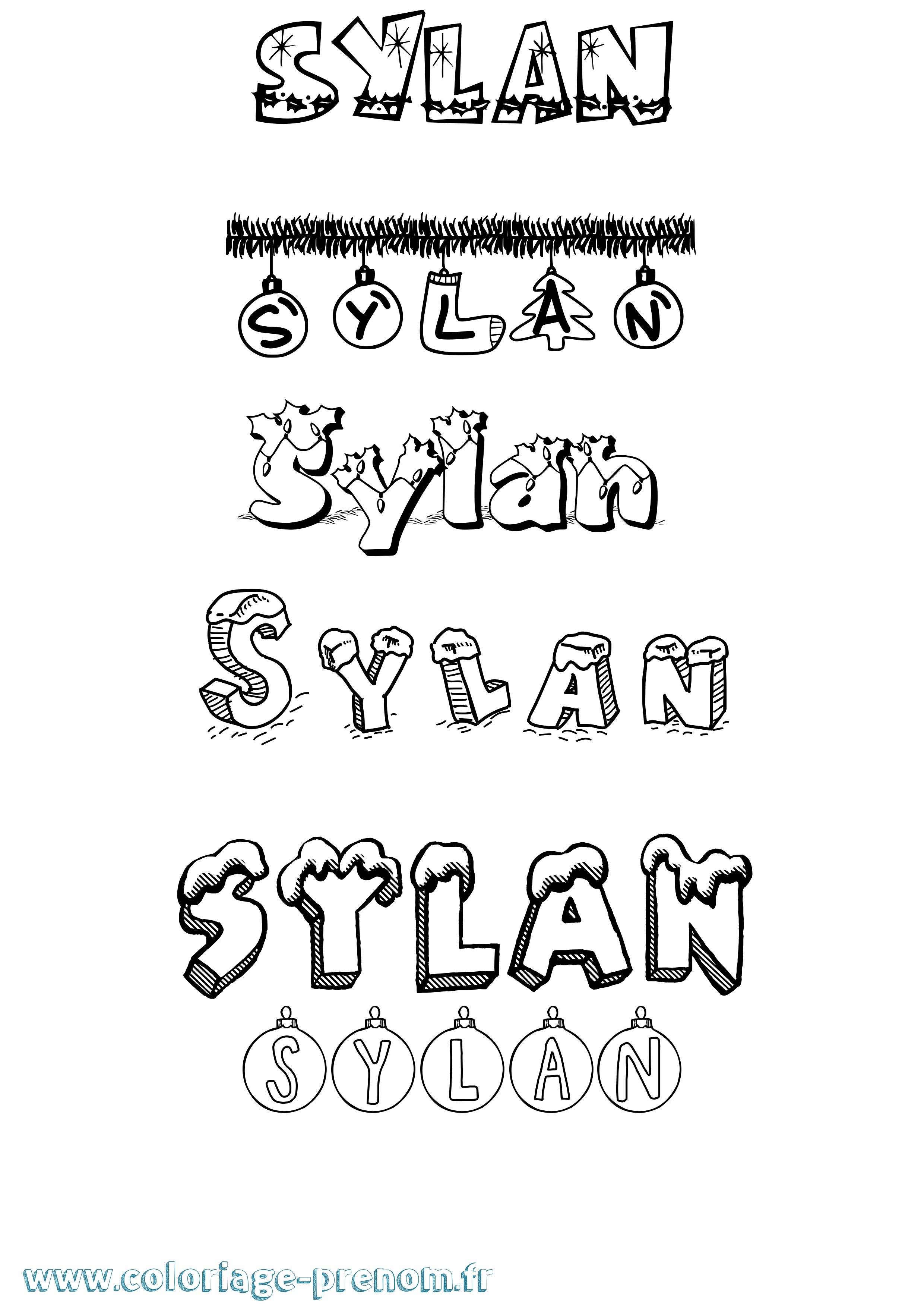 Coloriage Sylan Noël Coloriage prénom Sylan Noël
