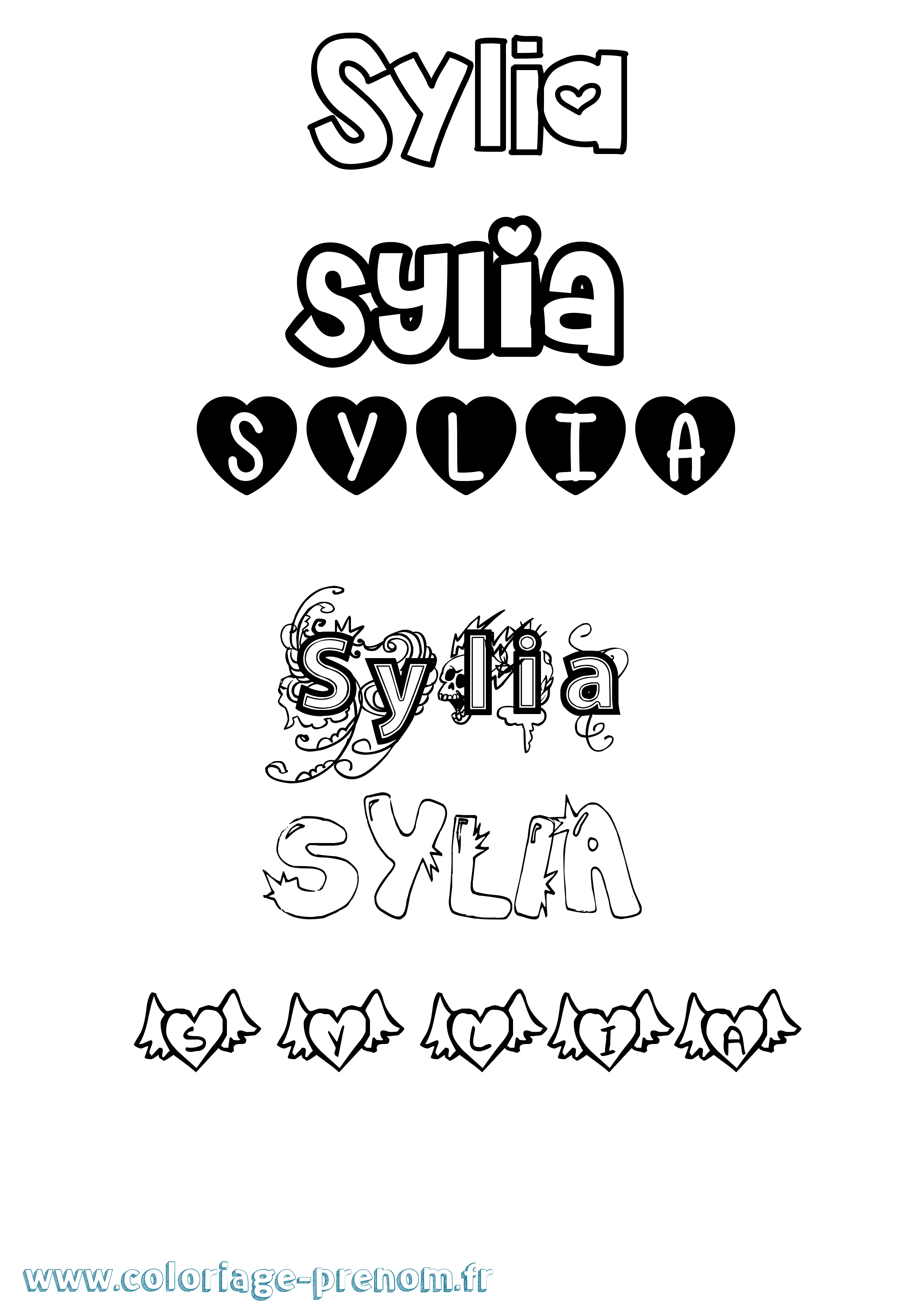 Coloriage Sylia Girly Coloriage prénom Sylia Girly
