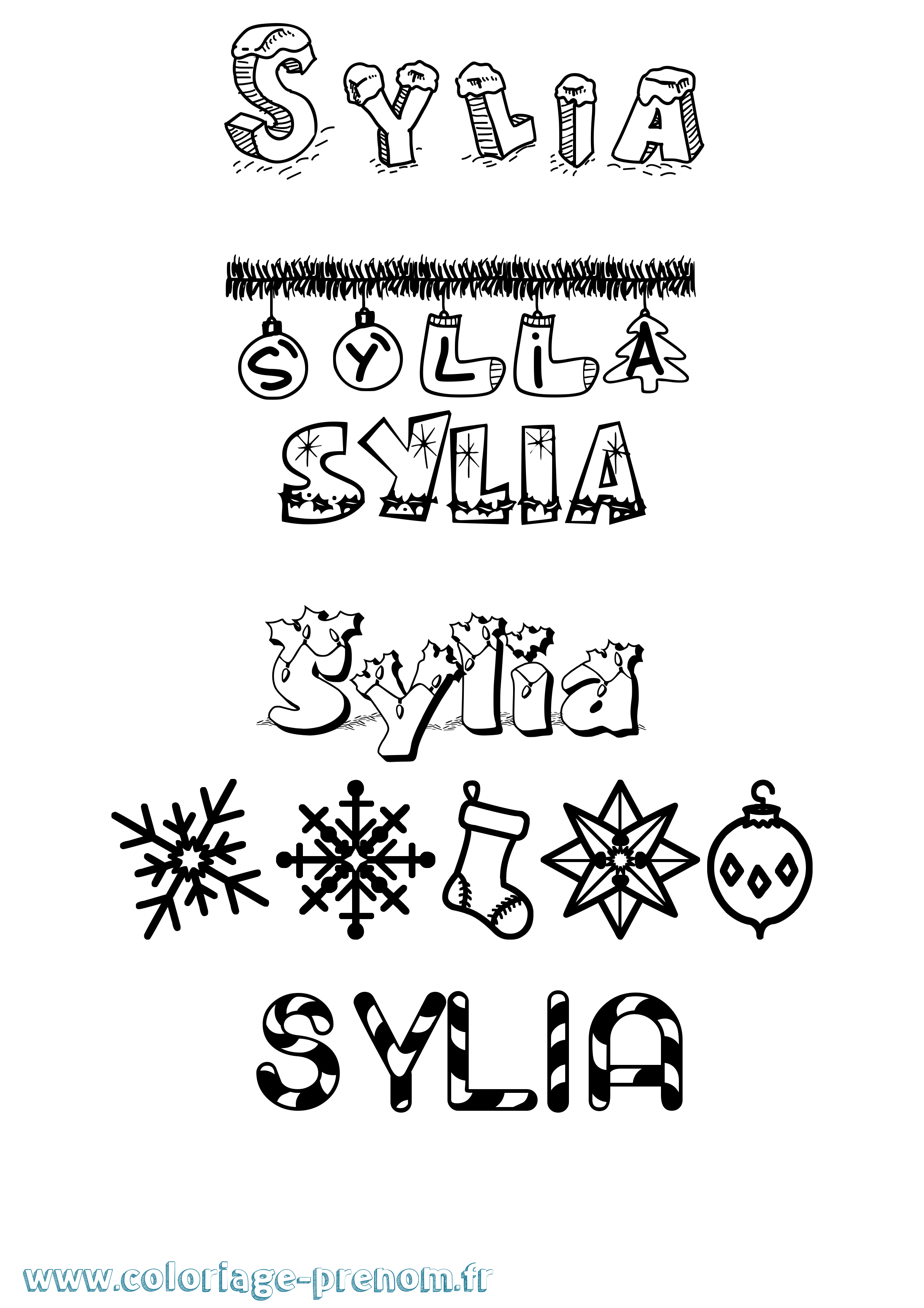Coloriage Sylia Noël Coloriage prénom Sylia Noël