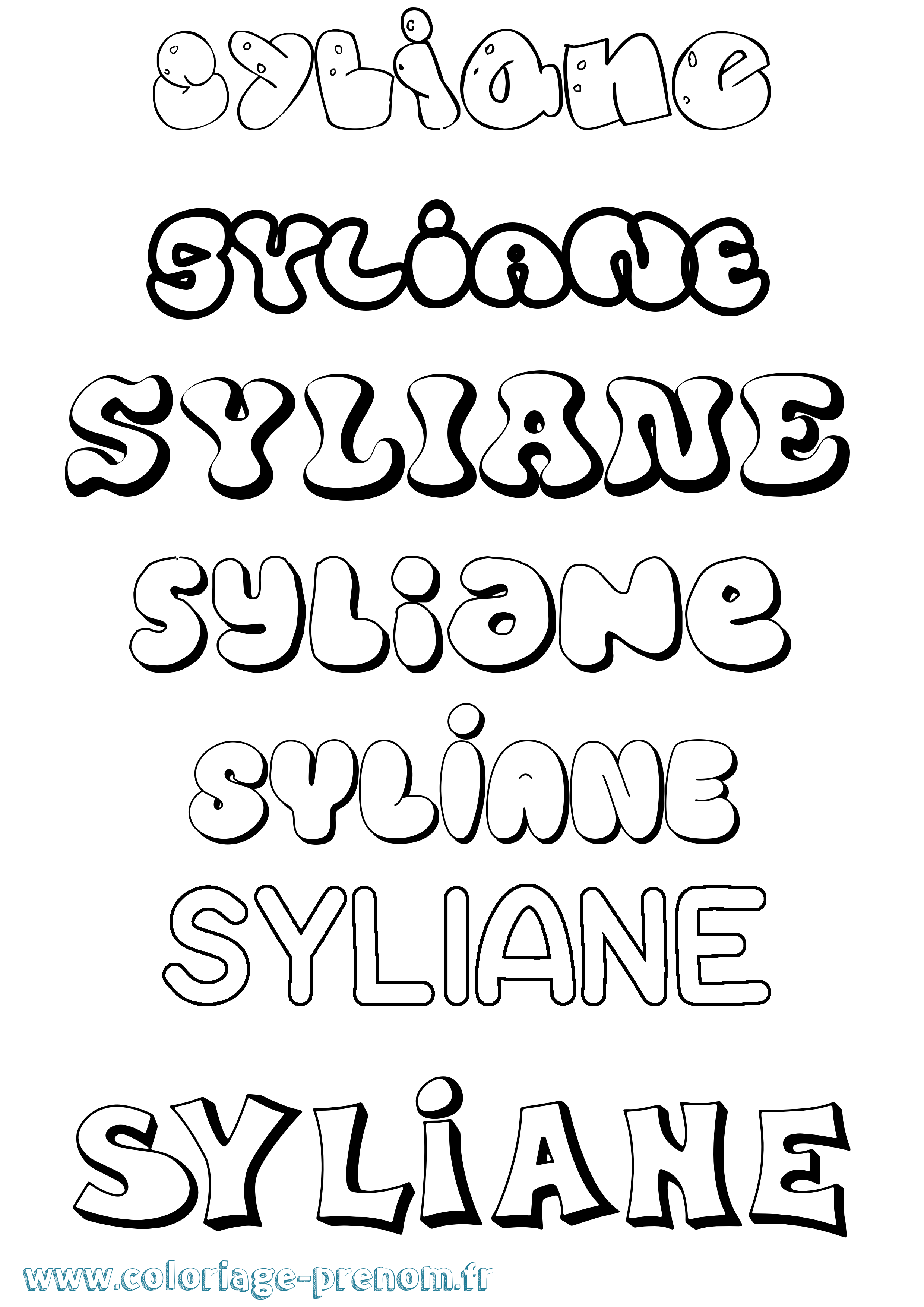 Coloriage Syliane Bubble Coloriage prénom Syliane Bubble