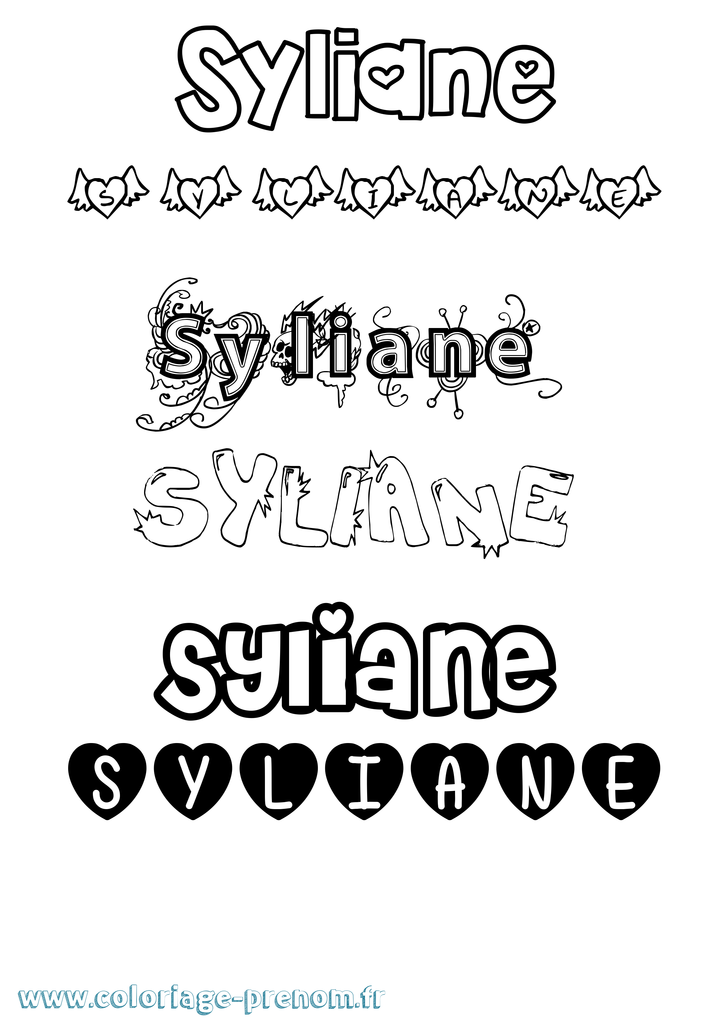 Coloriage Syliane Girly Coloriage prénom Syliane Girly