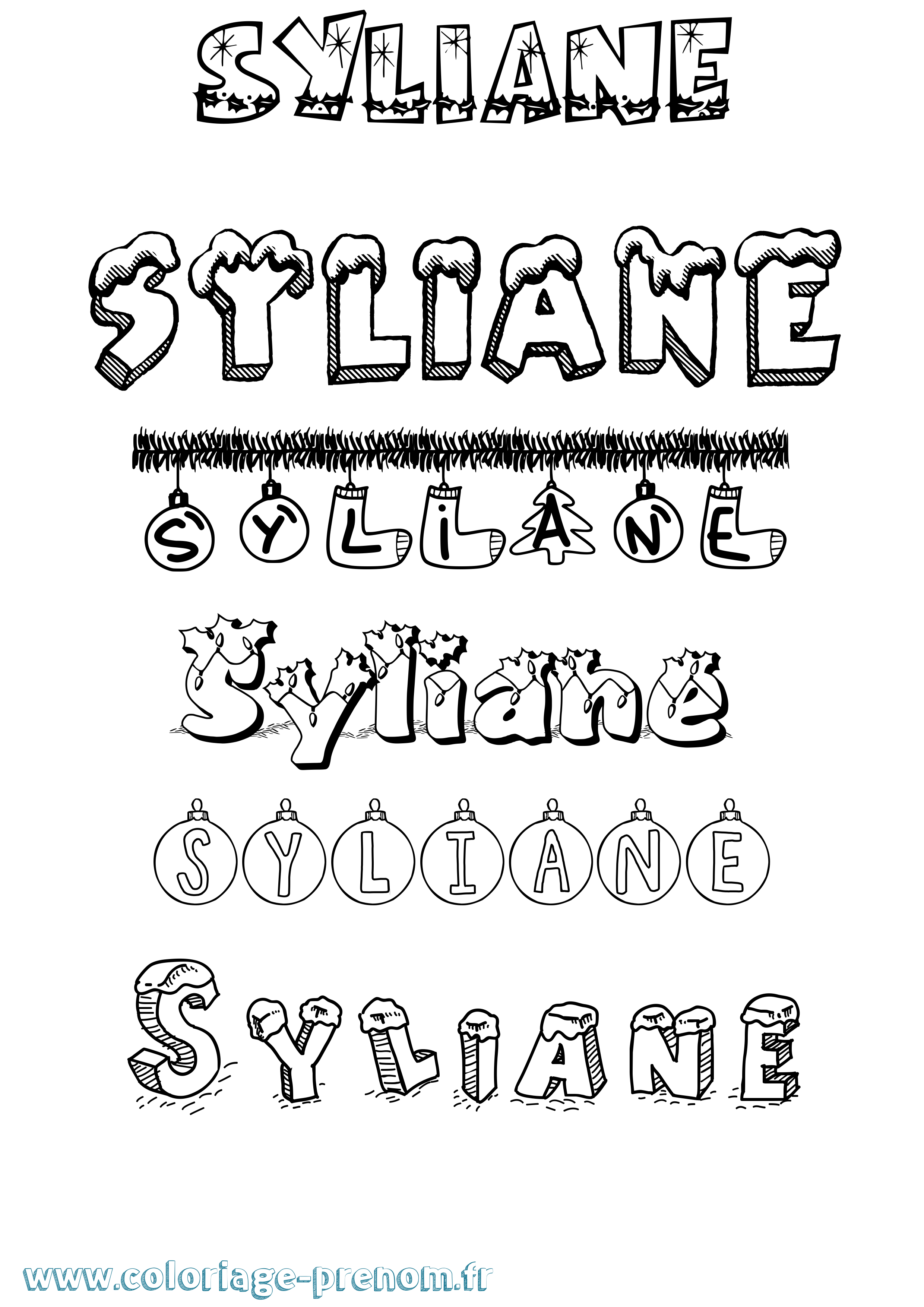 Coloriage Syliane Noël Coloriage prénom Syliane Noël