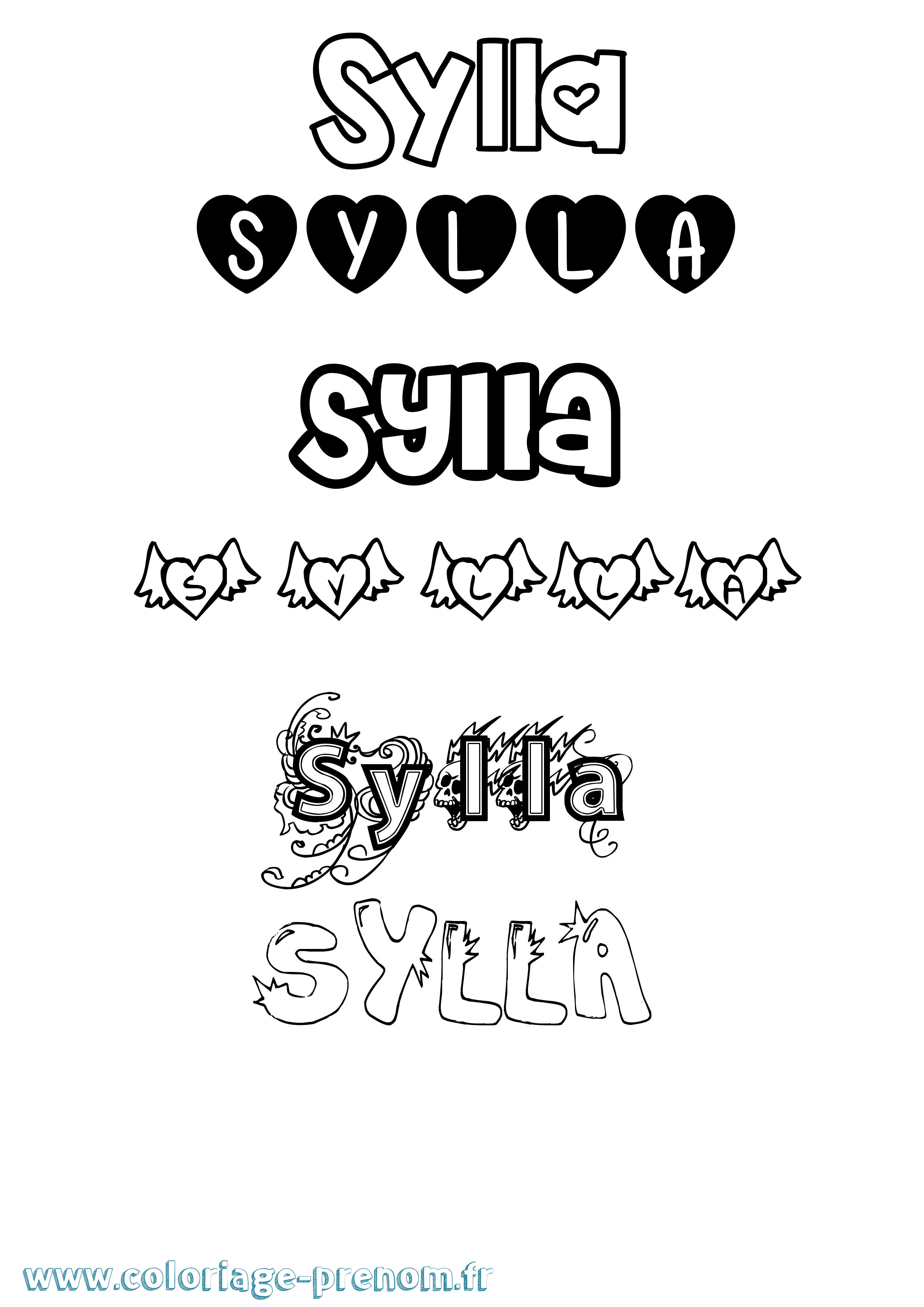 Coloriage Sylla Girly Coloriage prénom Sylla Girly
