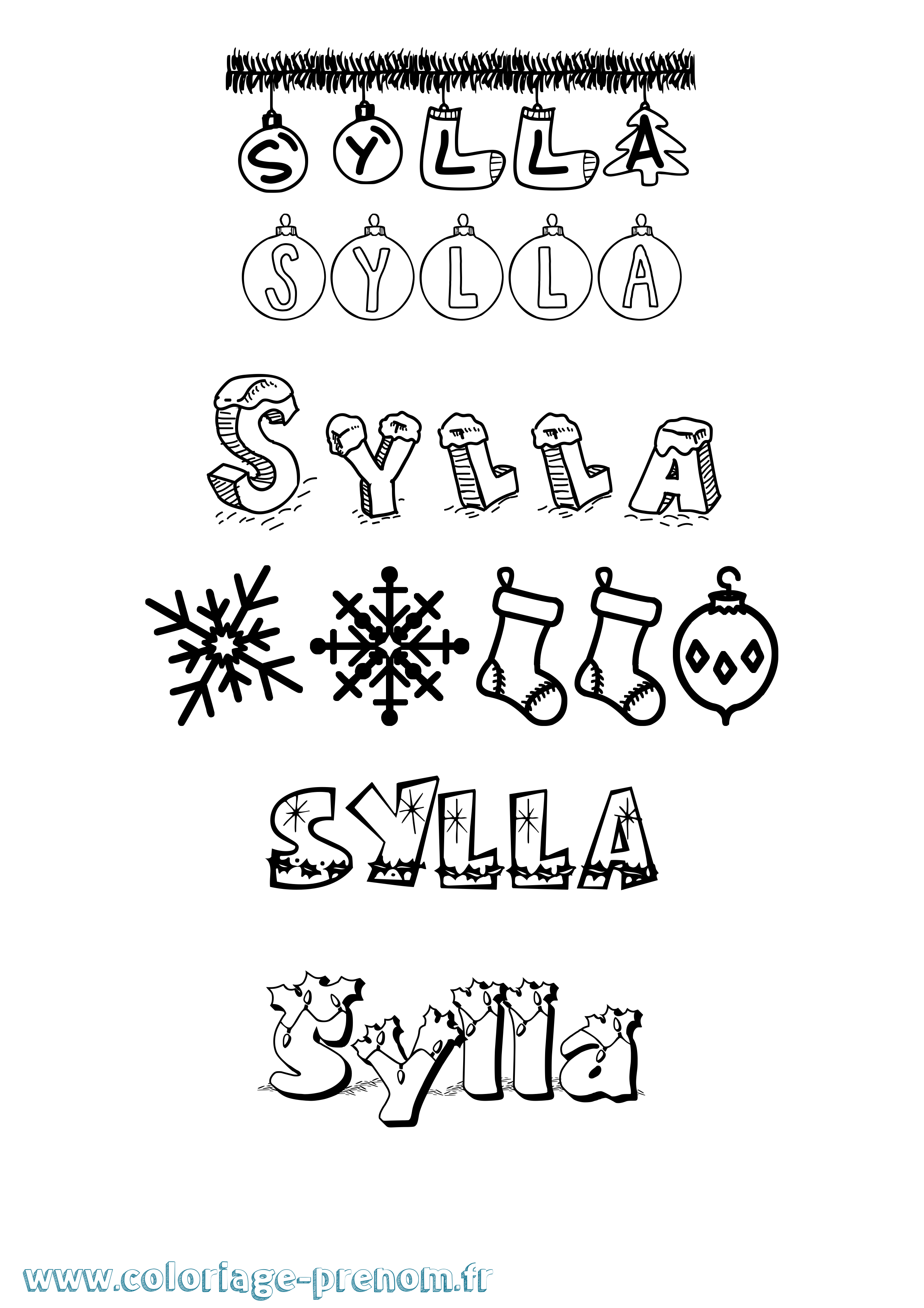Coloriage Sylla Noël Coloriage prénom Sylla Noël