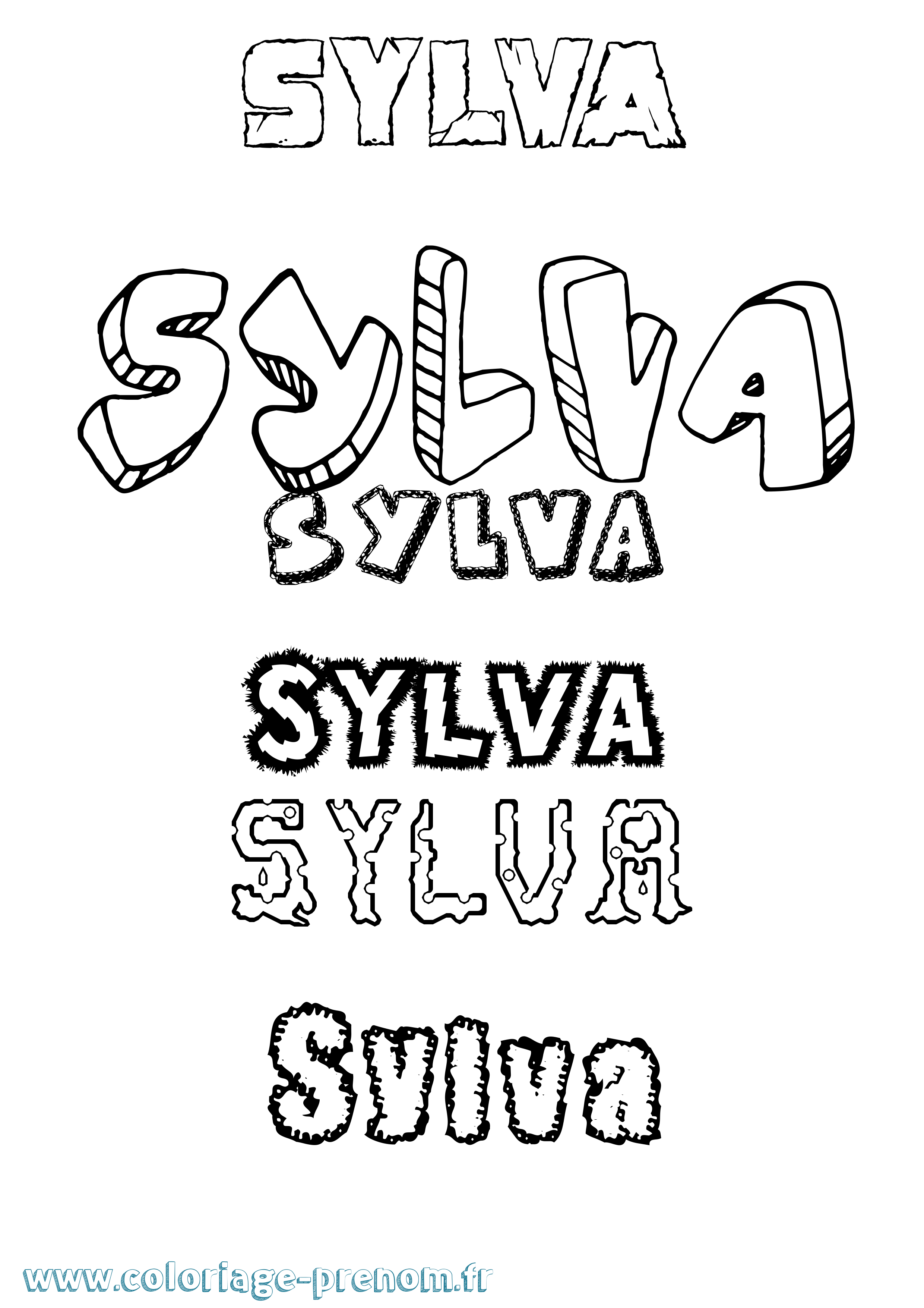 Coloriage Sylva Destructuré Coloriage prénom Sylva Destructuré