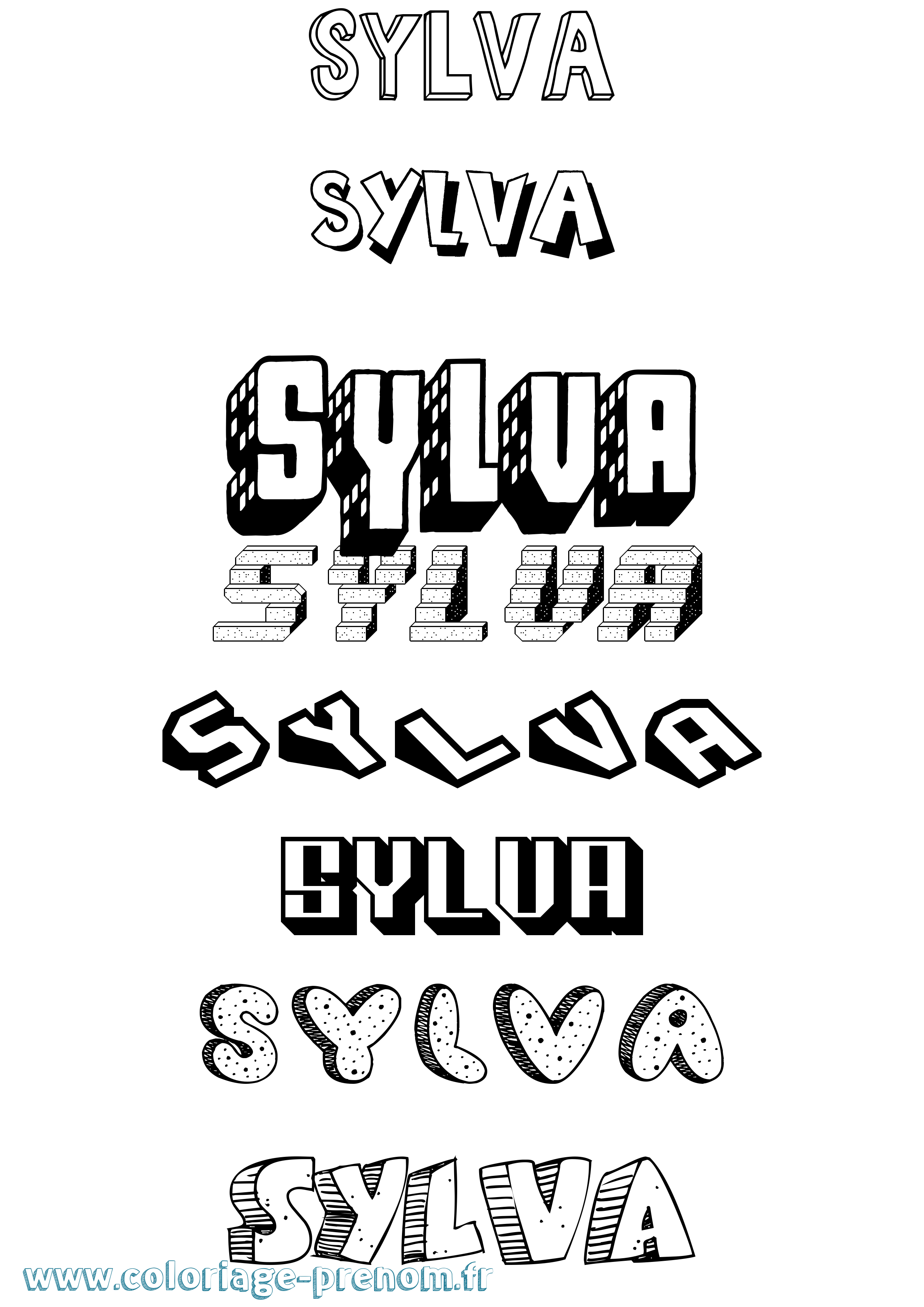 Coloriage Sylva Effet 3D Coloriage prénom Sylva Effet 3D
