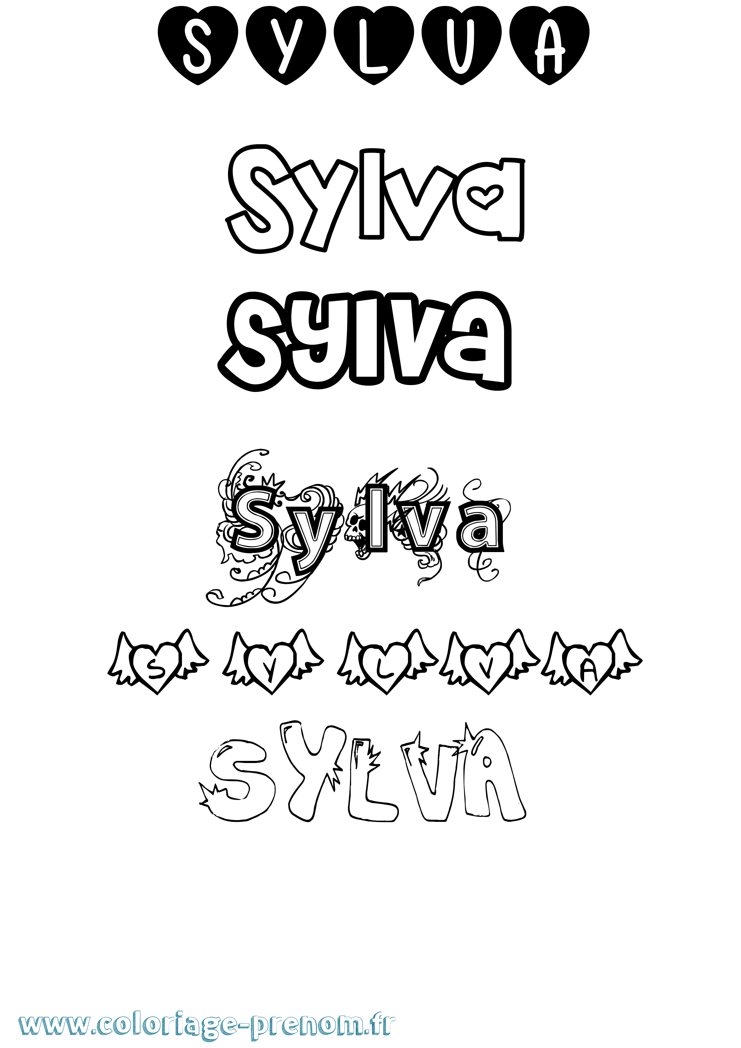 Coloriage Sylva Girly Coloriage prénom Sylva Girly