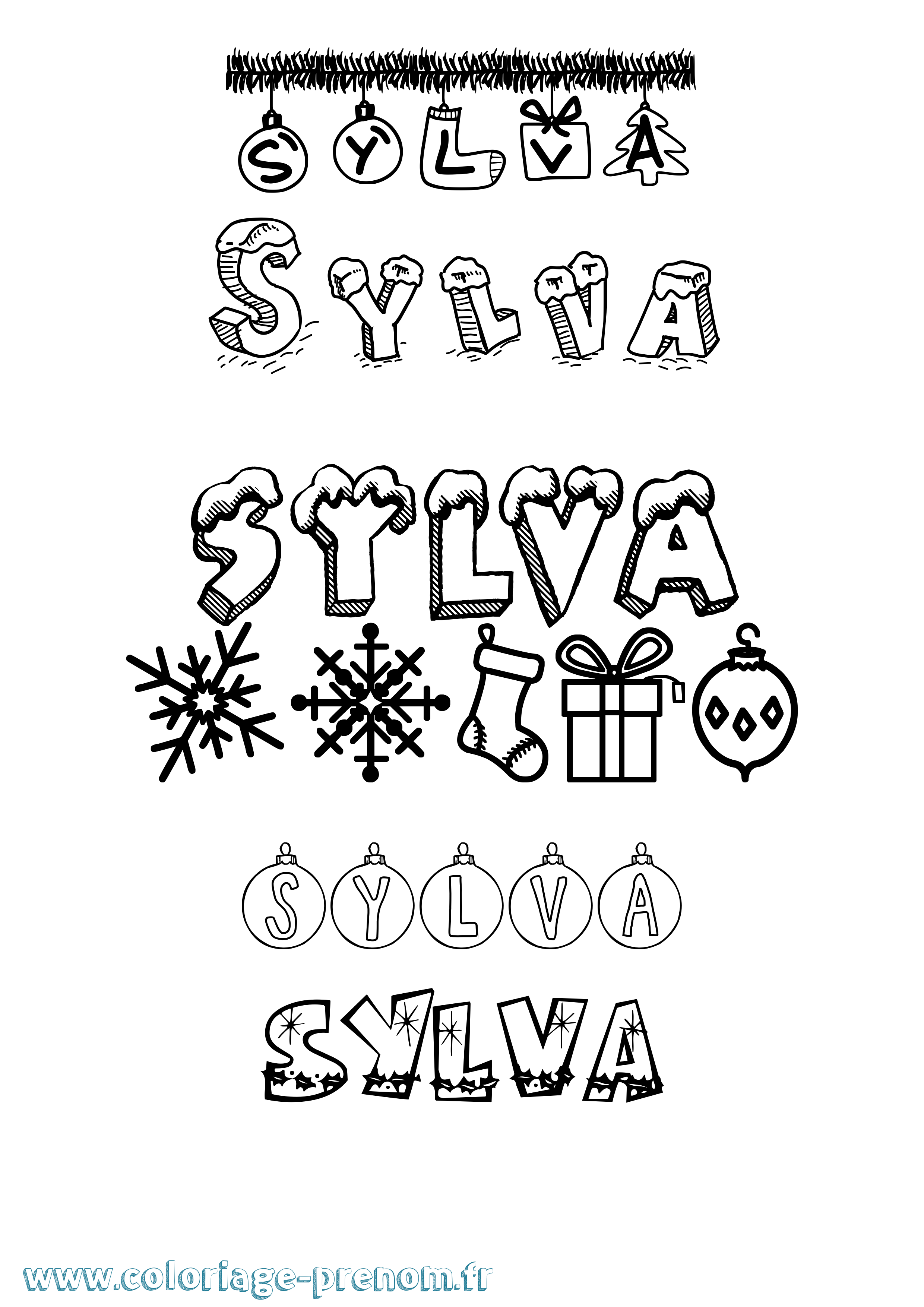 Coloriage Sylva Noël Coloriage prénom Sylva Noël