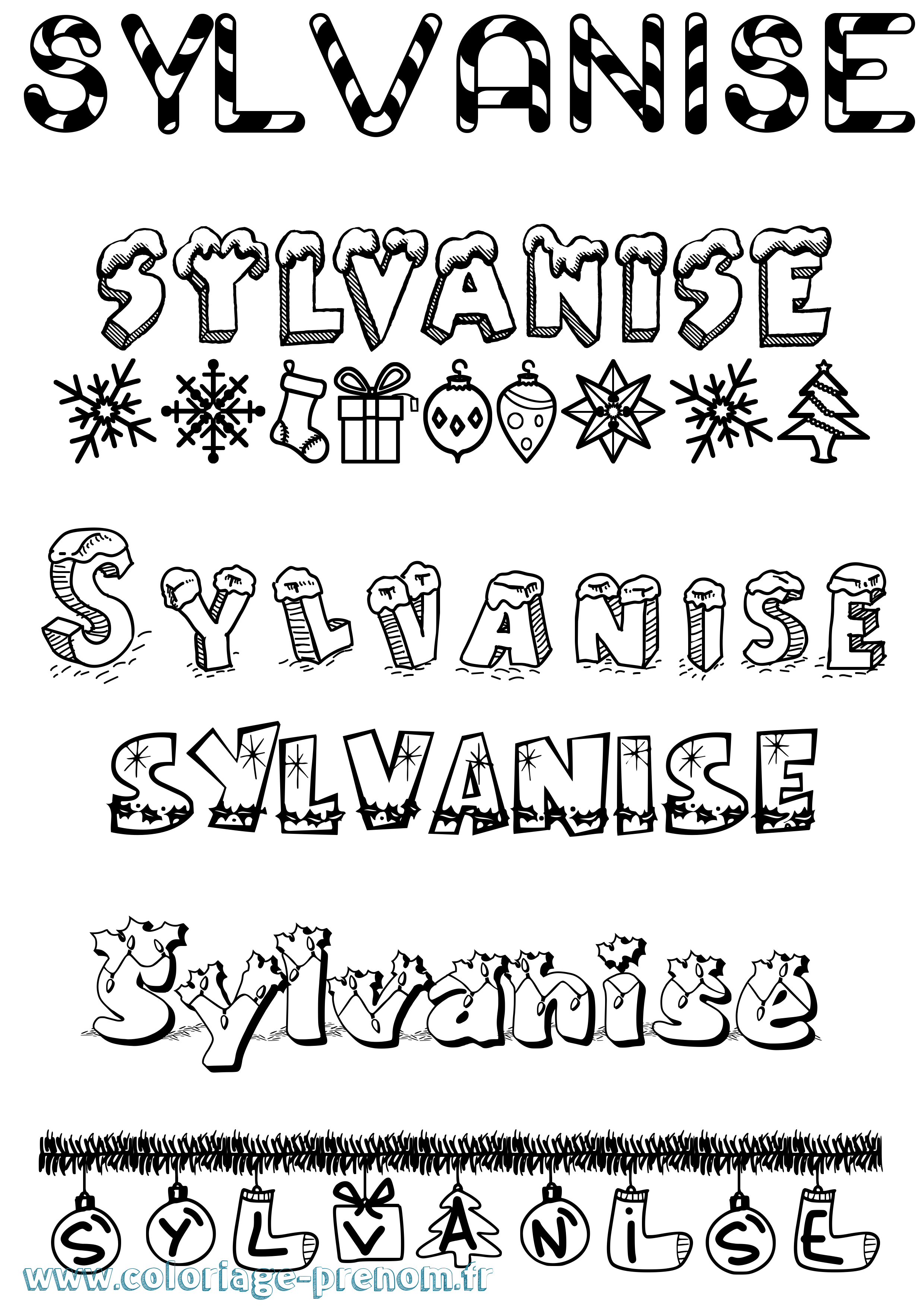 Coloriage Sylvanise Noël Coloriage prénom Sylvanise Noël