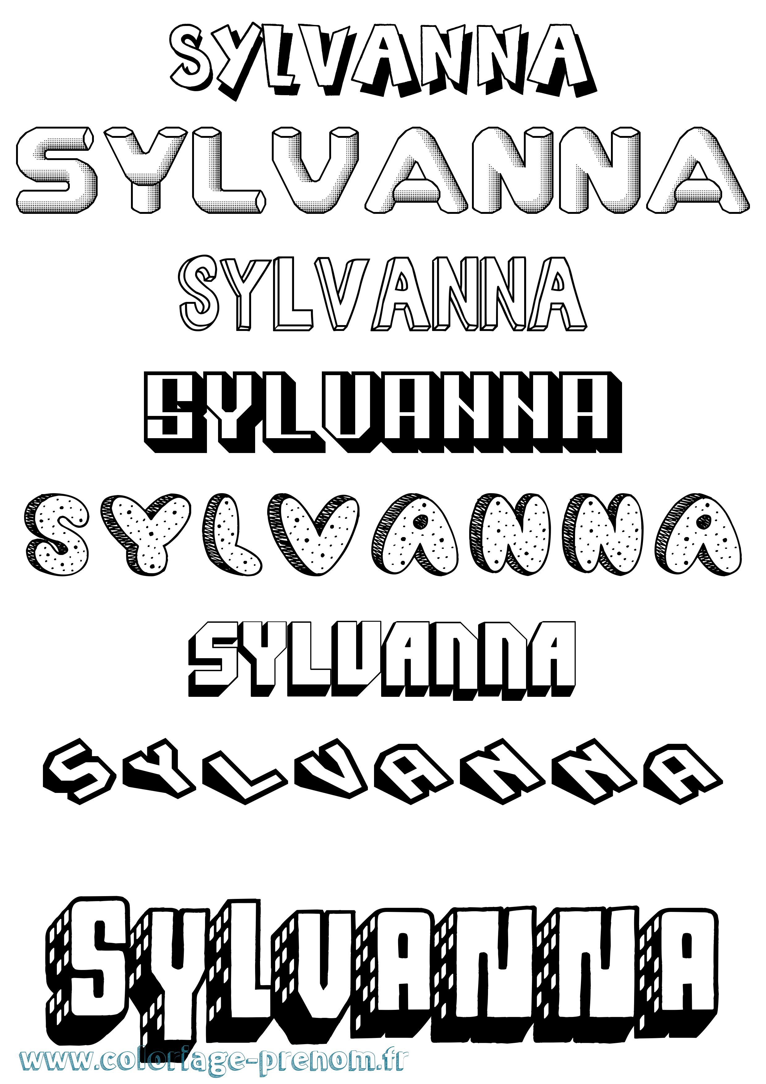Coloriage Sylvanna Effet 3D Coloriage prénom Sylvanna Effet 3D