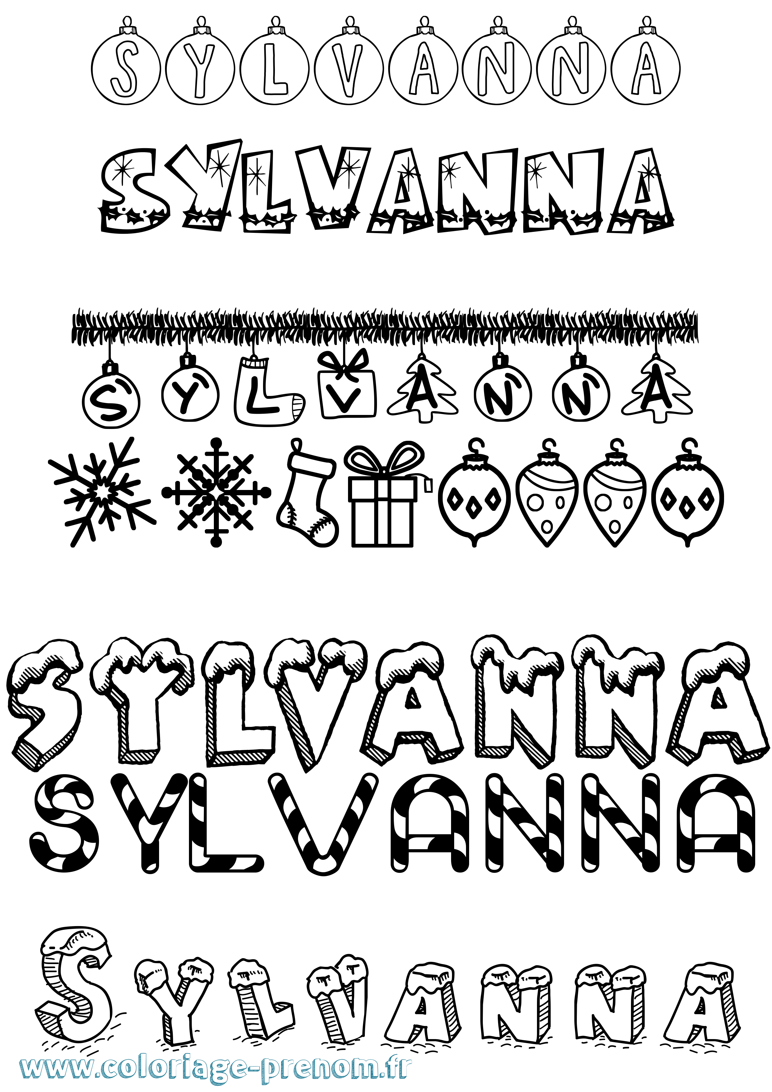 Coloriage Sylvanna Noël Coloriage prénom Sylvanna Noël