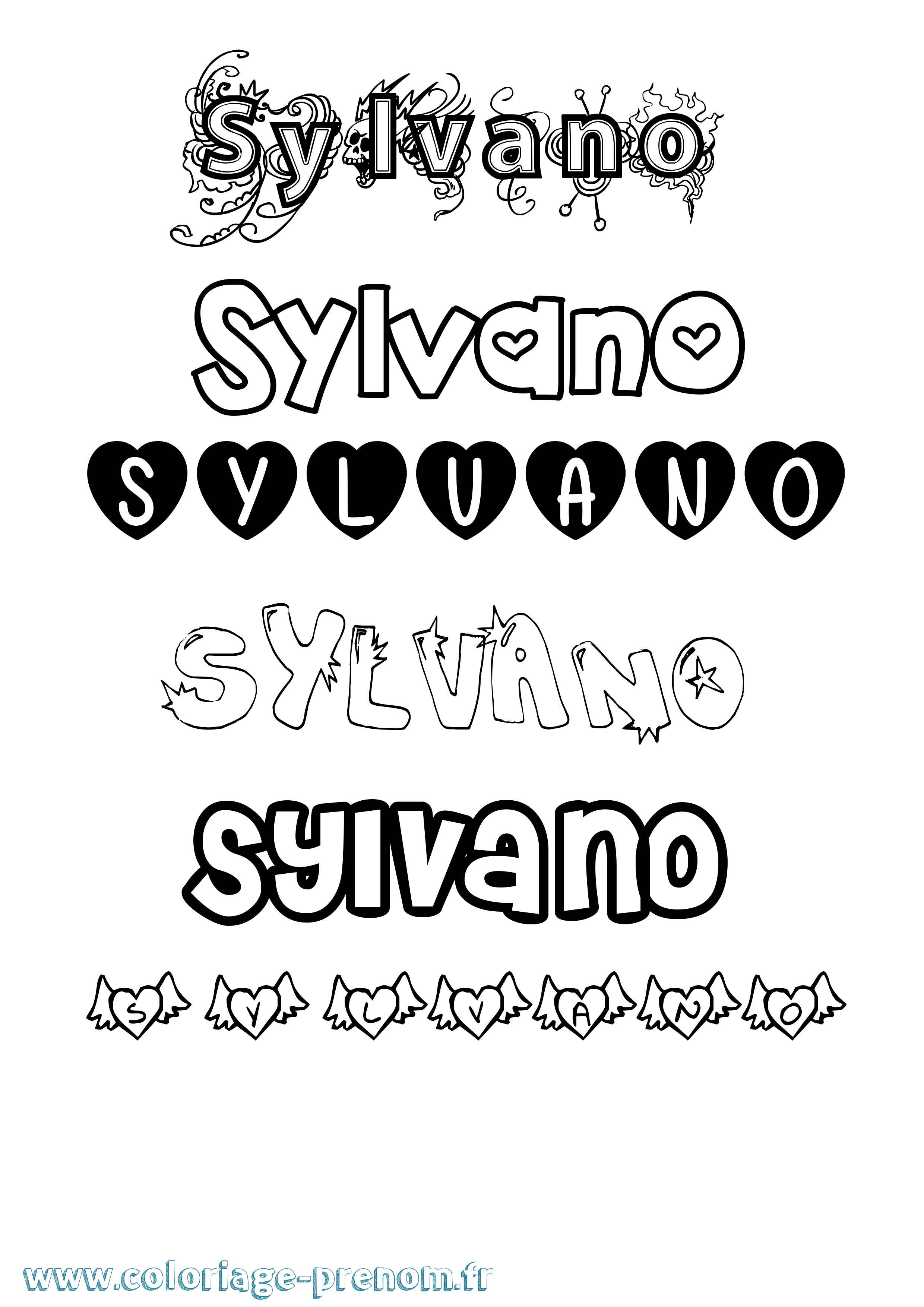 Coloriage Sylvano Girly Coloriage prénom Sylvano Girly