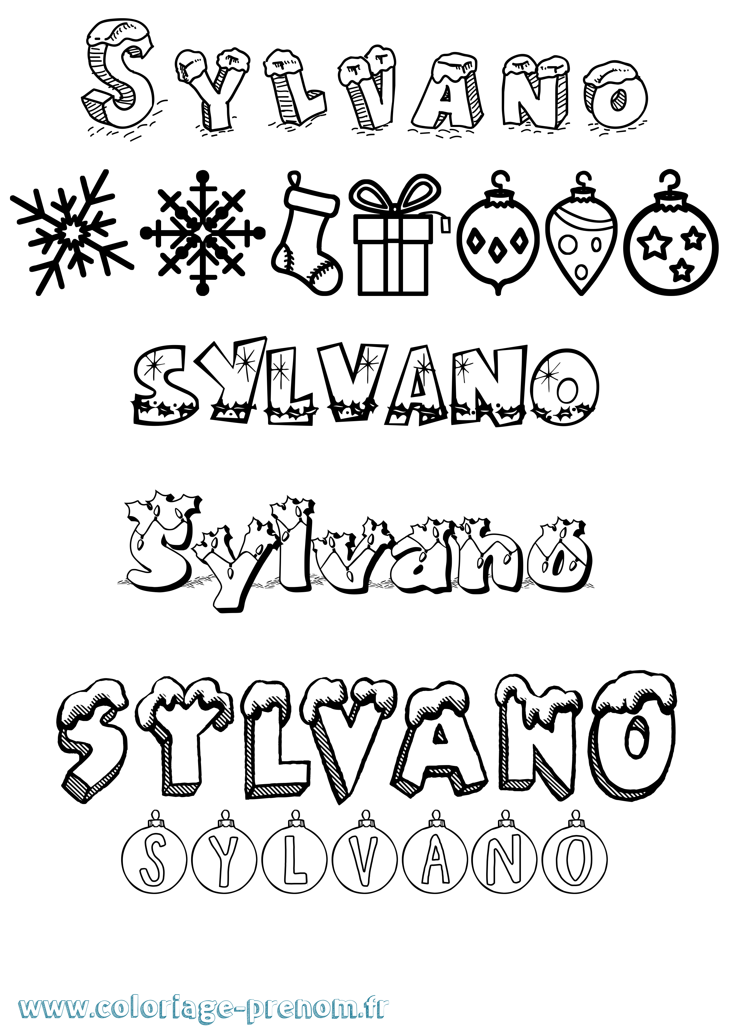 Coloriage Sylvano Noël Coloriage prénom Sylvano Noël