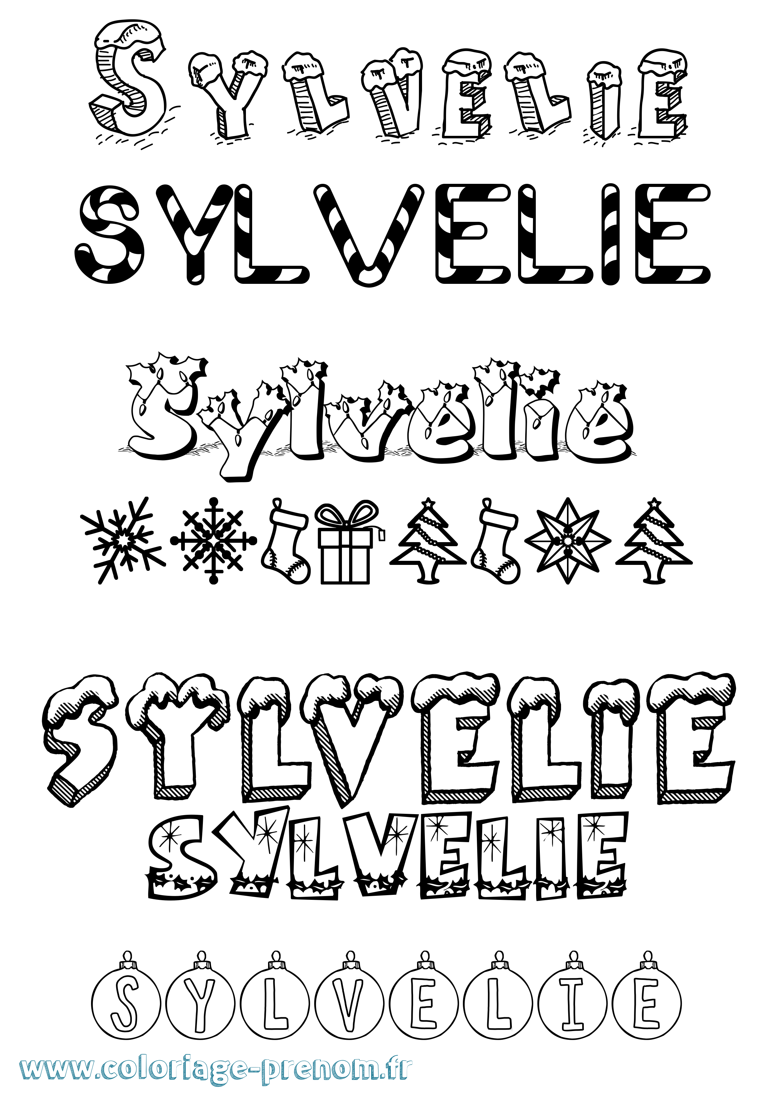 Coloriage Sylvelie Noël Coloriage prénom Sylvelie Noël