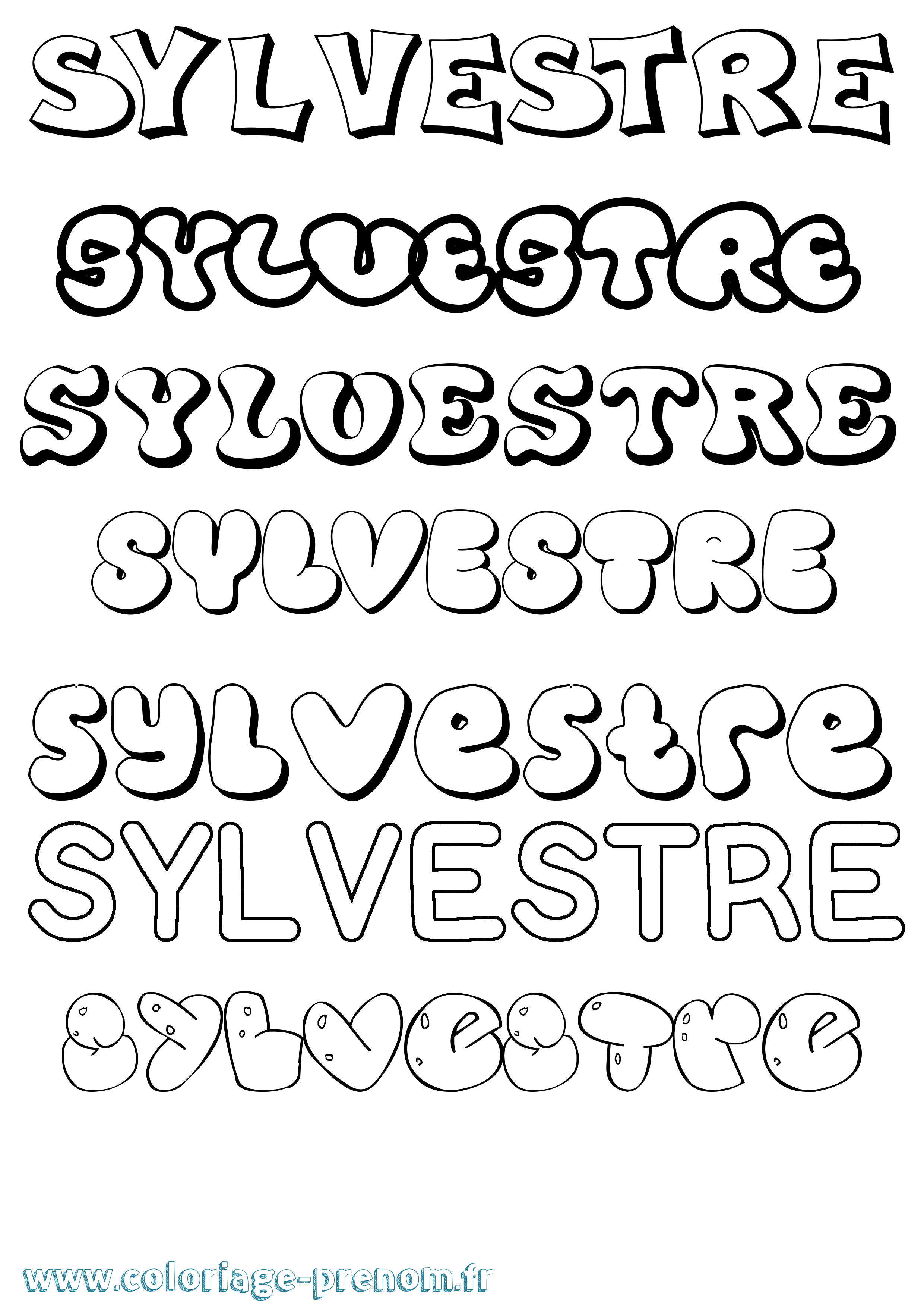 Coloriage Sylvestre Bubble Coloriage prénom Sylvestre Bubble