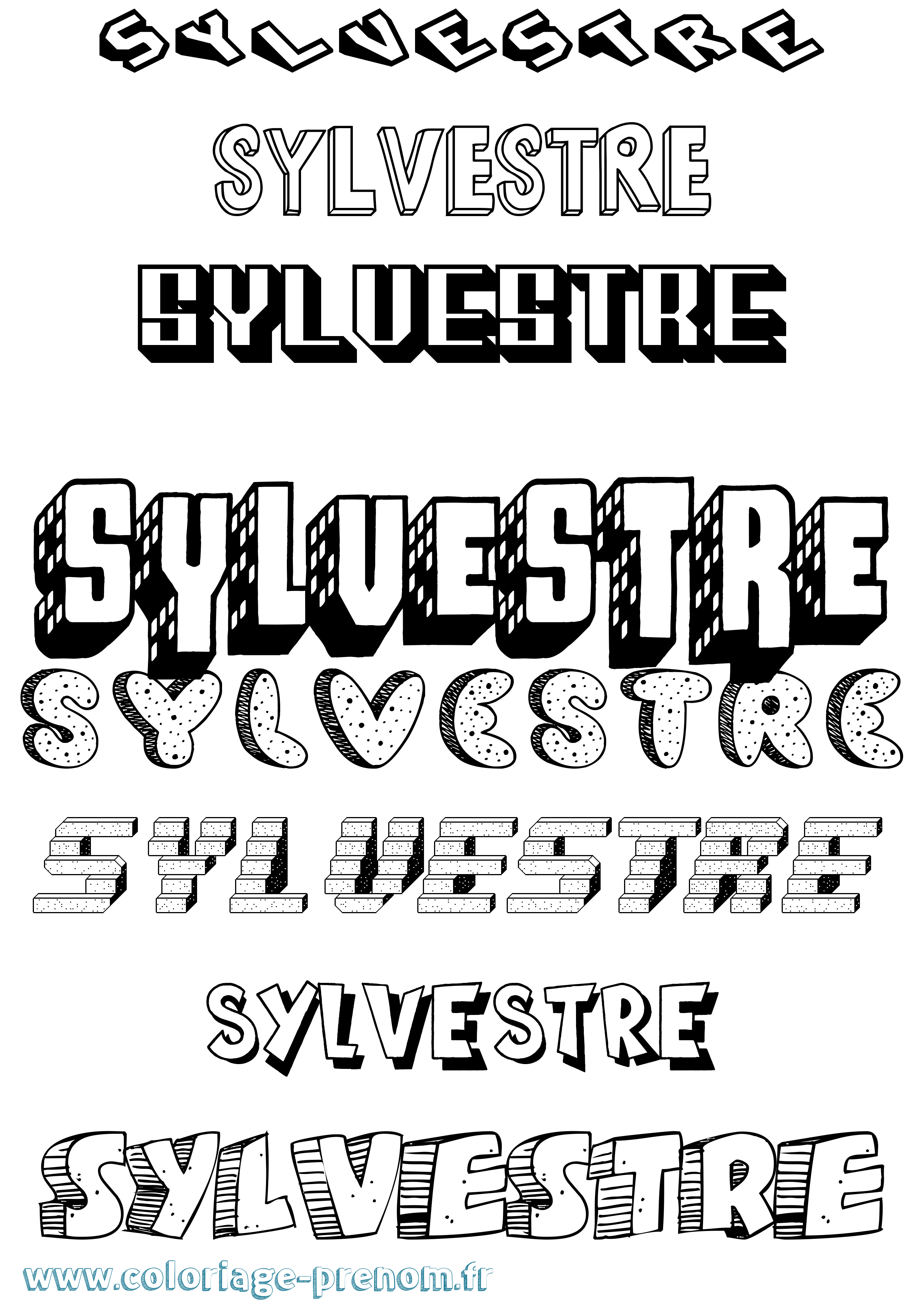 Coloriage Sylvestre Effet 3D Coloriage prénom Sylvestre Effet 3D