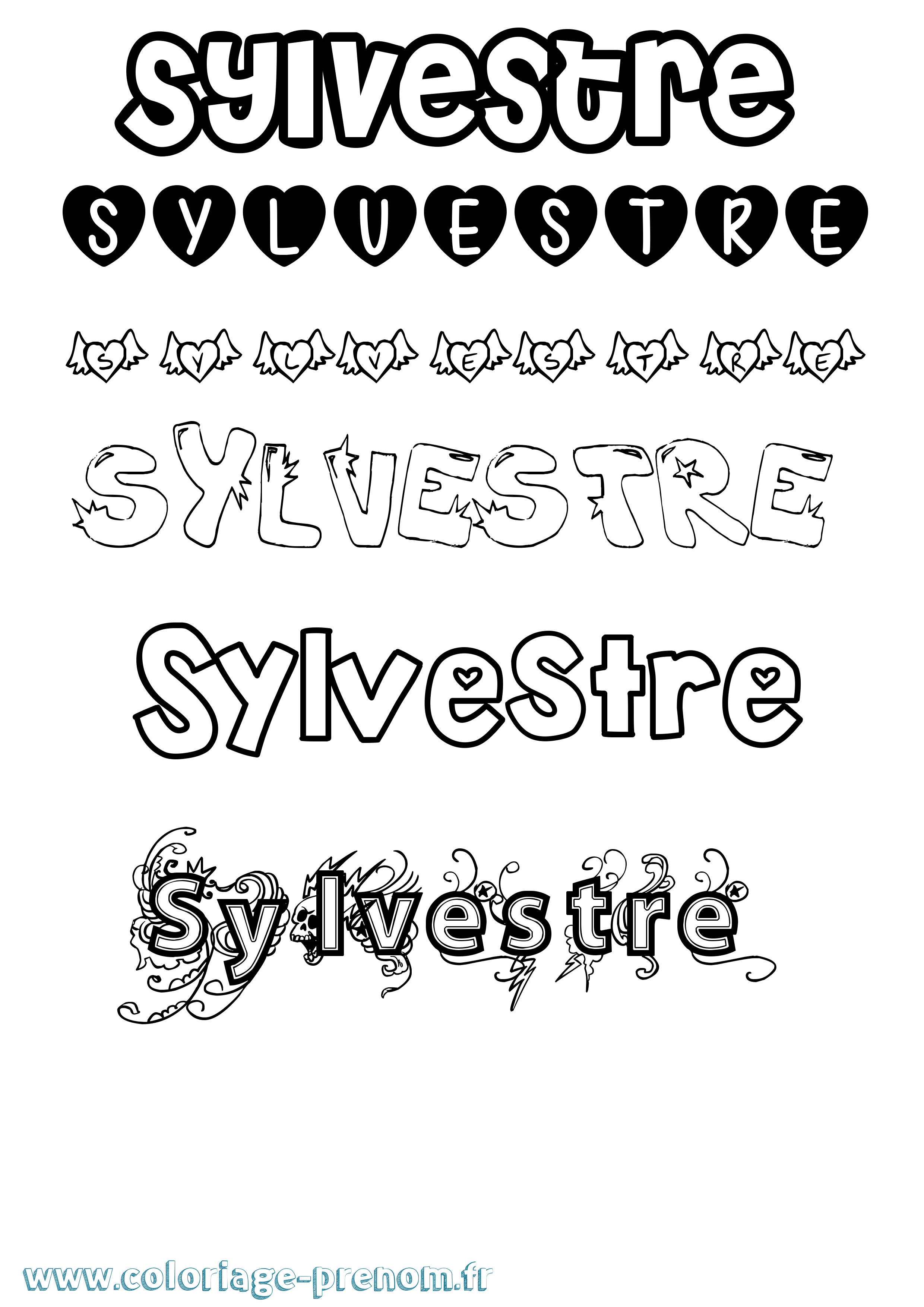 Coloriage Sylvestre Girly Coloriage prénom Sylvestre Girly
