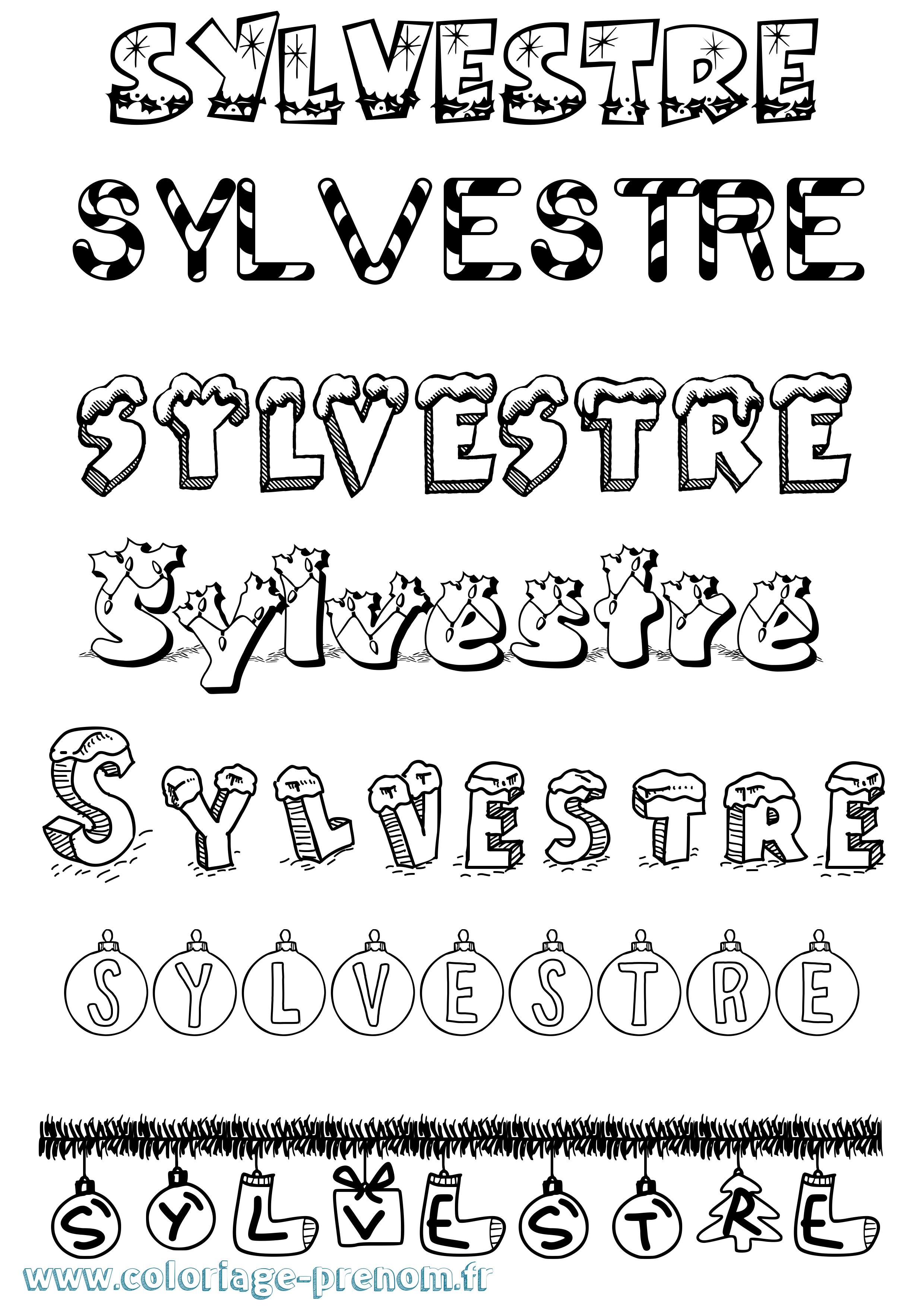 Coloriage Sylvestre Noël Coloriage prénom Sylvestre Noël