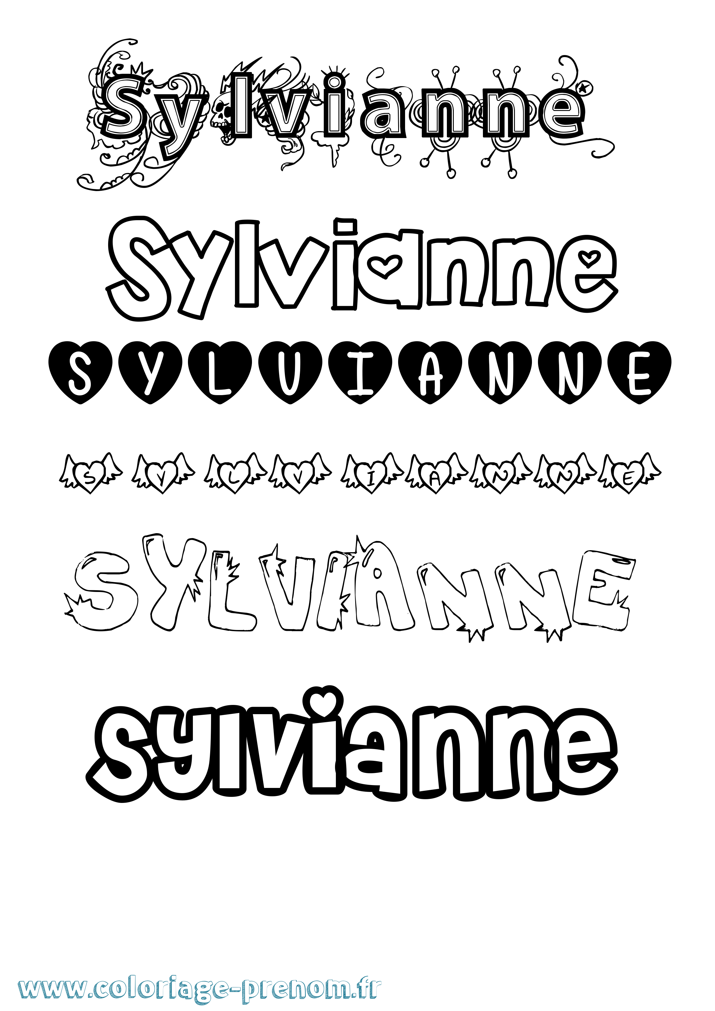 Coloriage Sylvianne Girly Coloriage prénom Sylvianne Girly