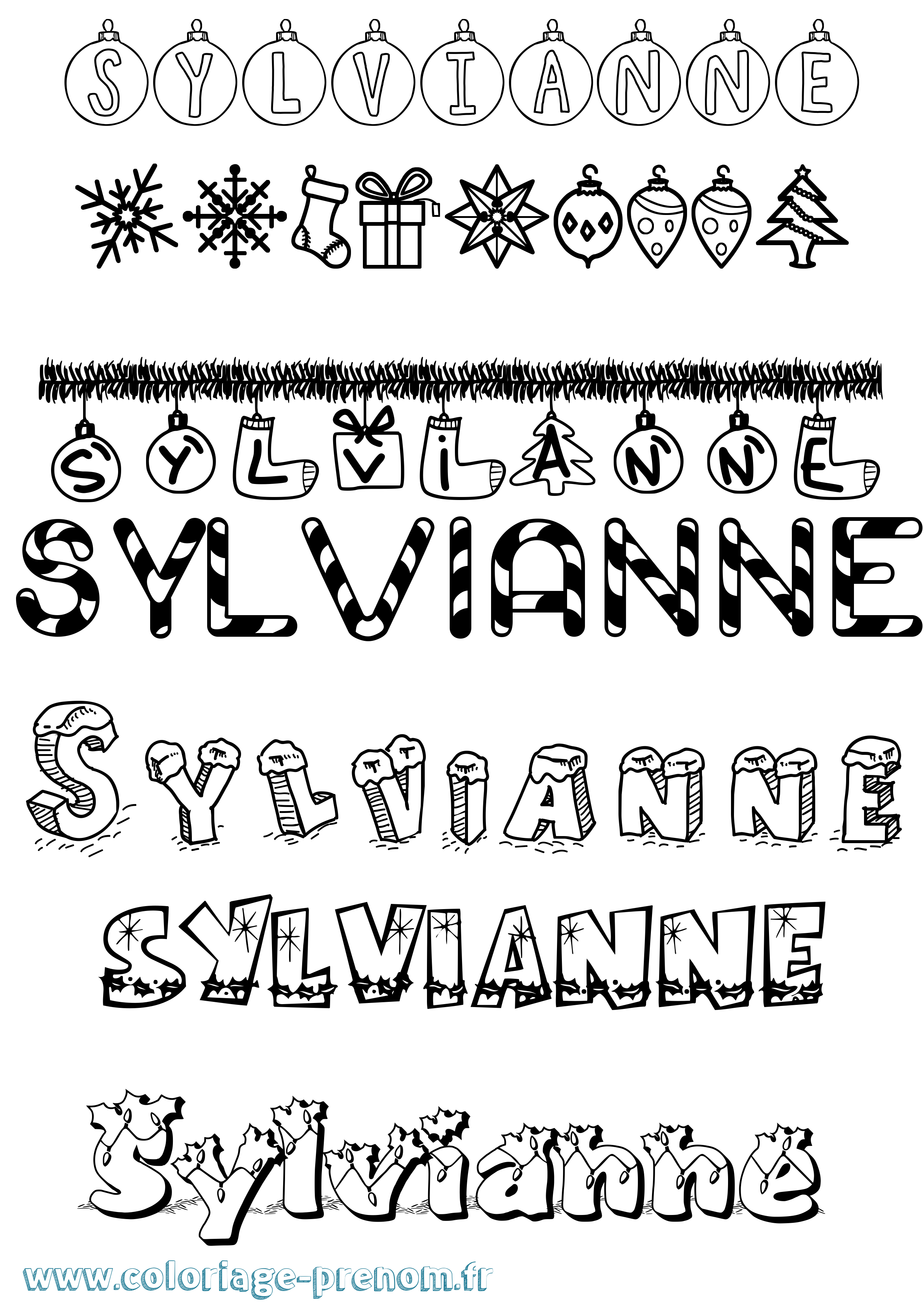 Coloriage Sylvianne Noël Coloriage prénom Sylvianne Noël