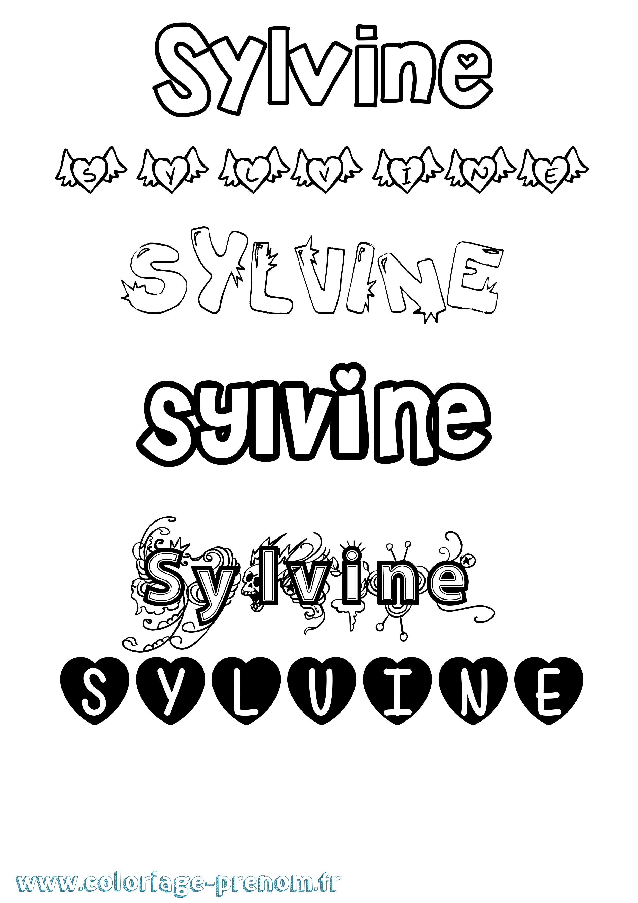 Coloriage Sylvine Girly Coloriage prénom Sylvine Girly