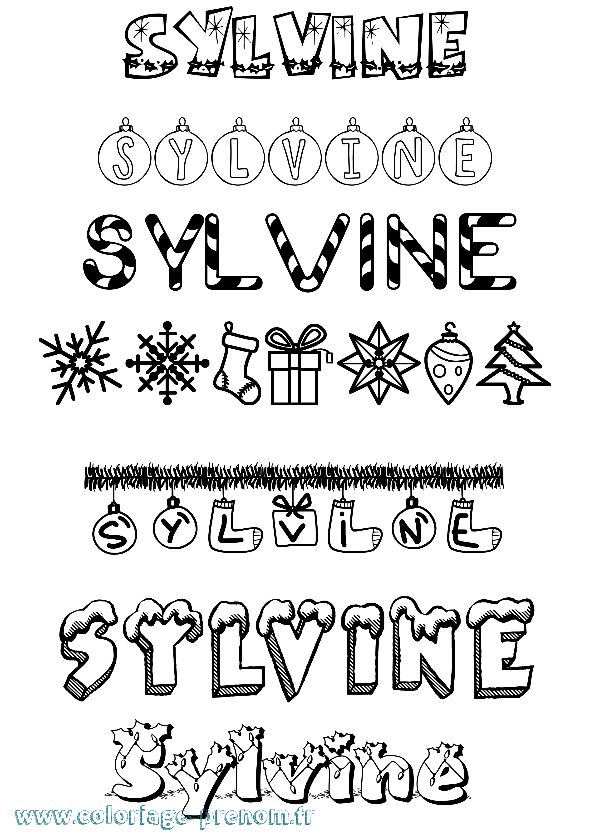 Coloriage Sylvine Noël Coloriage prénom Sylvine Noël