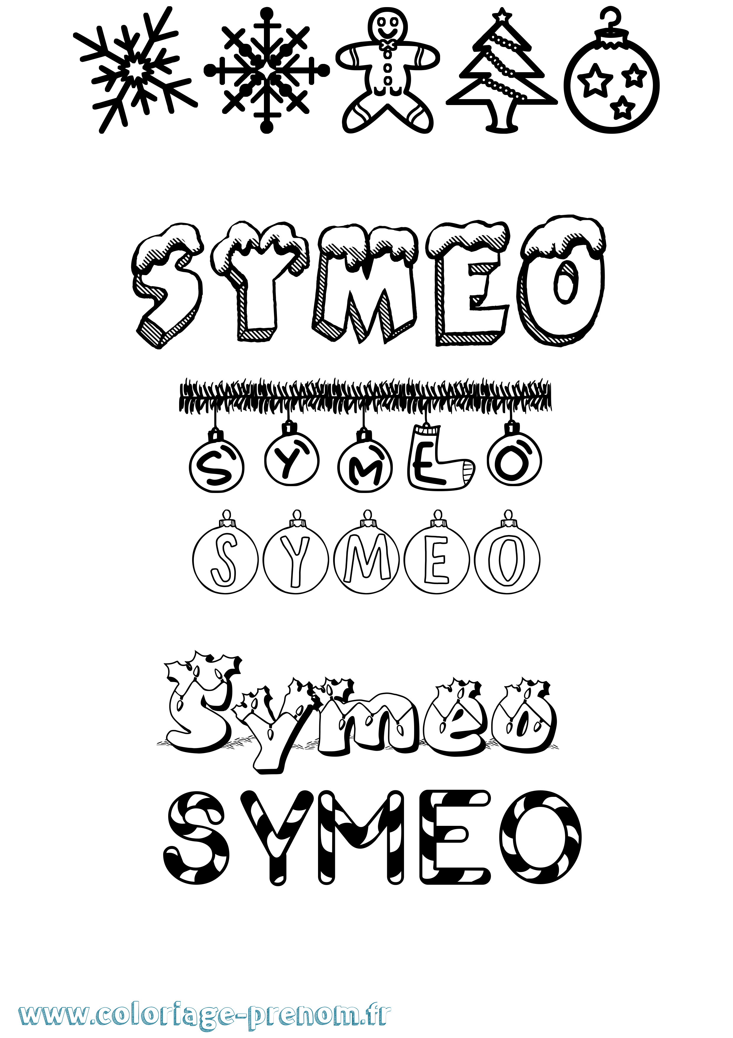 Coloriage Syméo Noël Coloriage prénom Syméo Noël