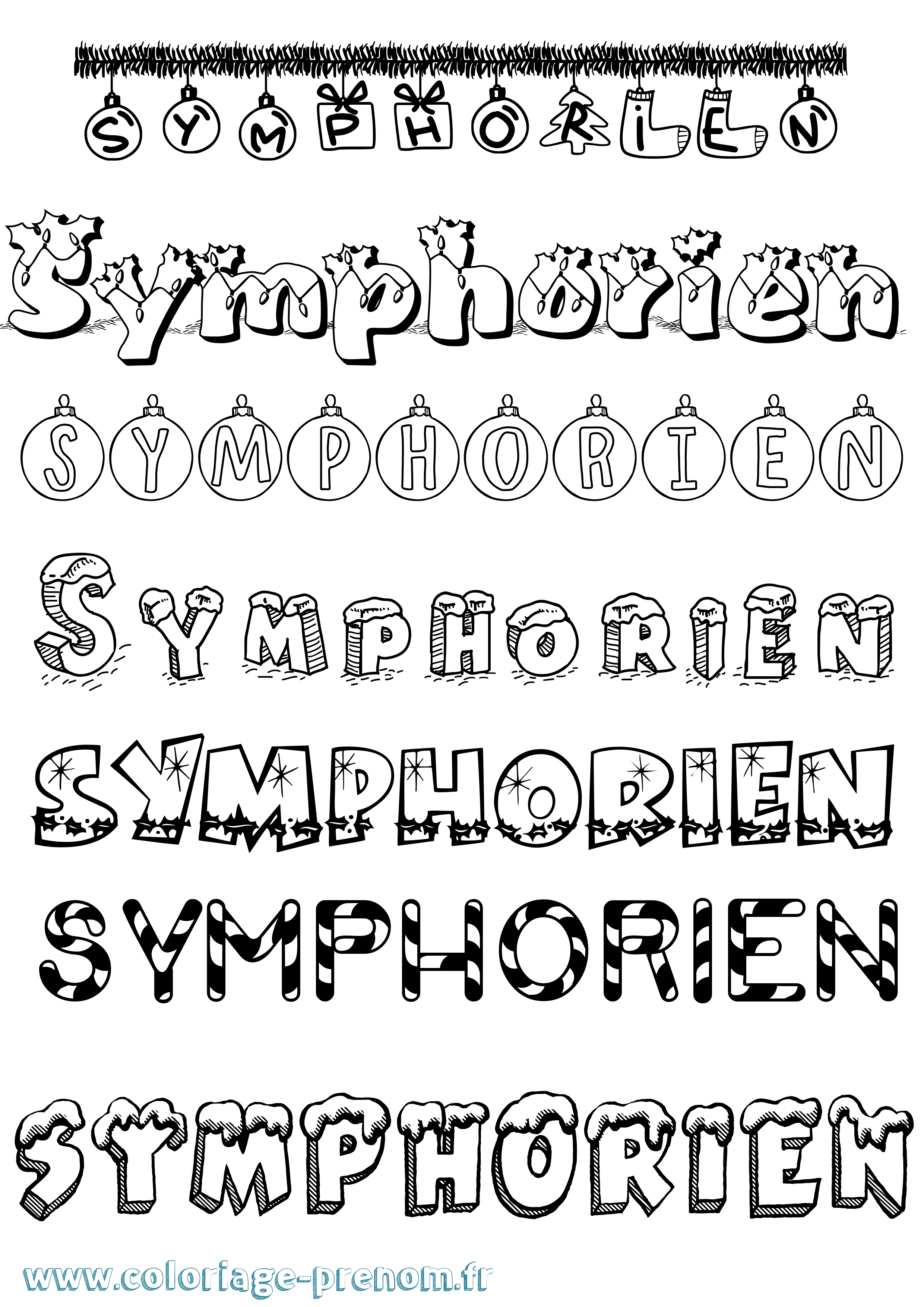 Coloriage Symphorien Noël Coloriage prénom Symphorien Noël