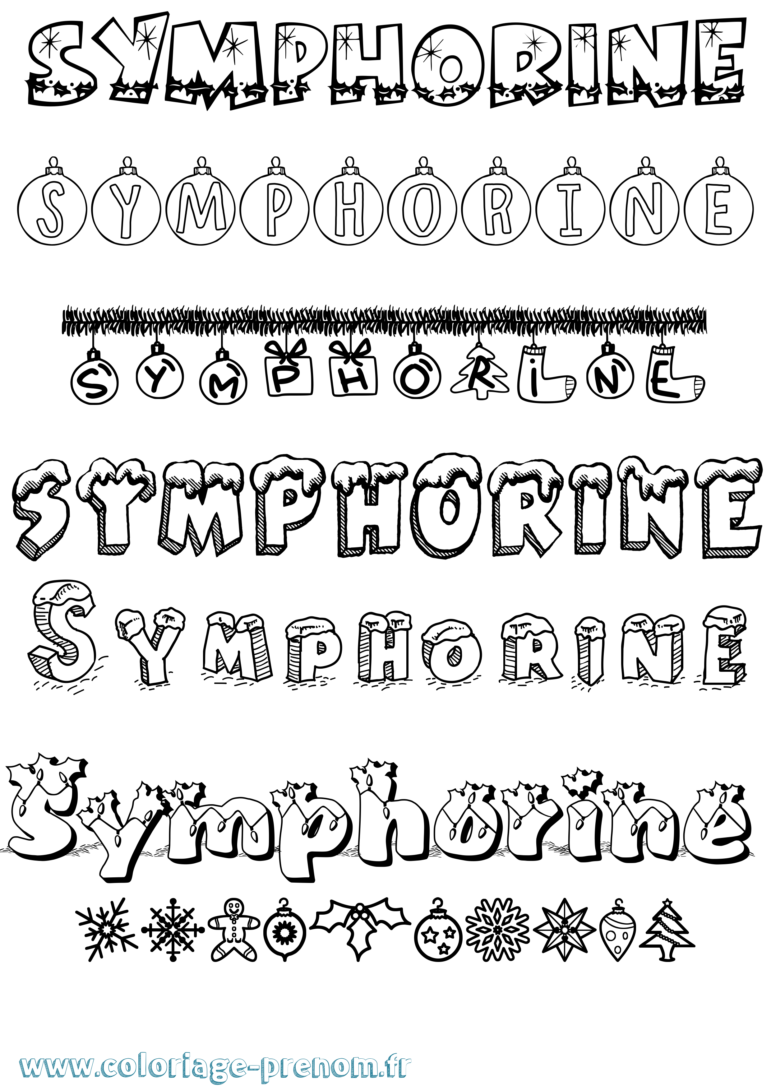 Coloriage Symphorine Noël Coloriage prénom Symphorine Noël
