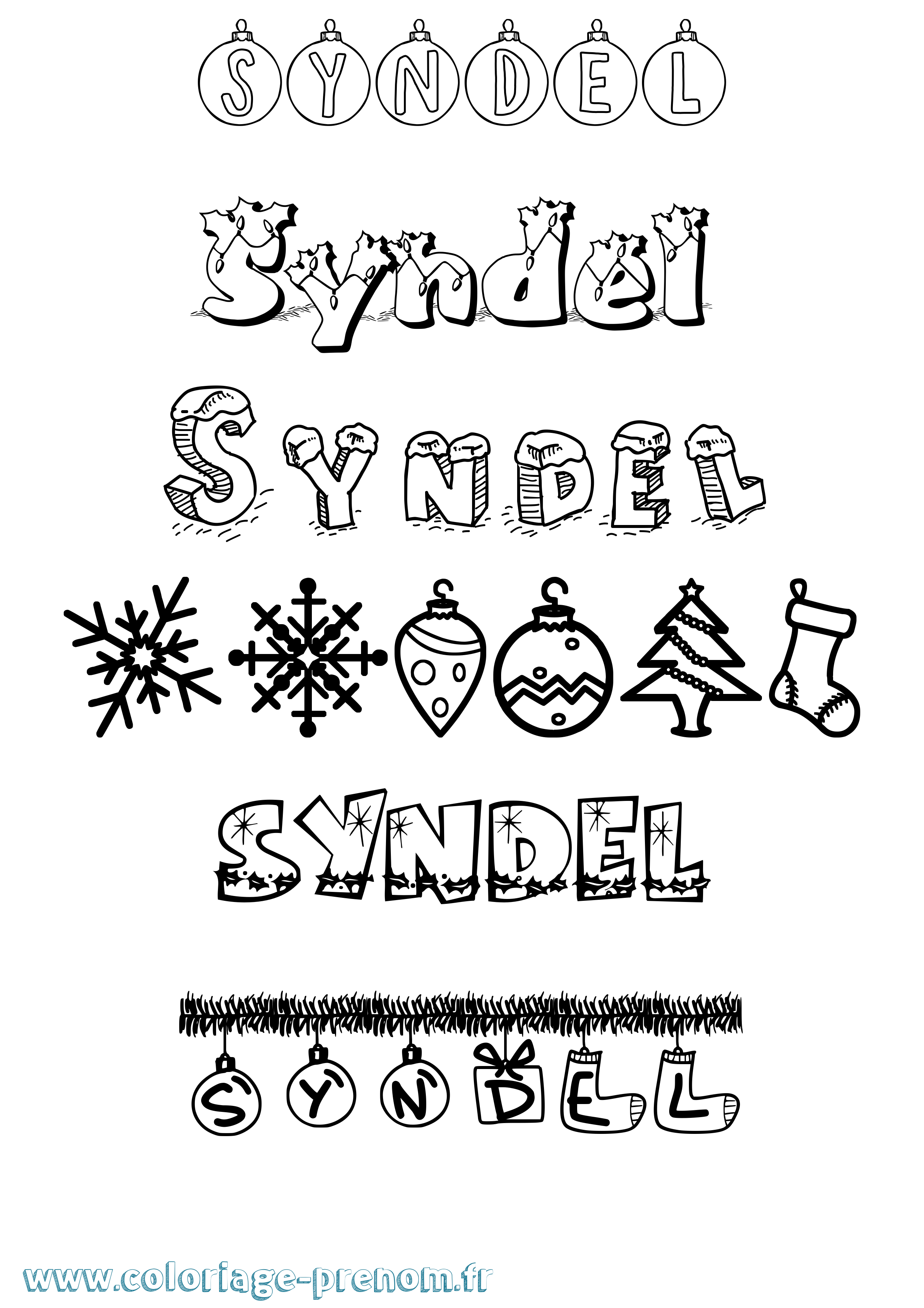 Coloriage Syndel Noël Coloriage prénom Syndel Noël