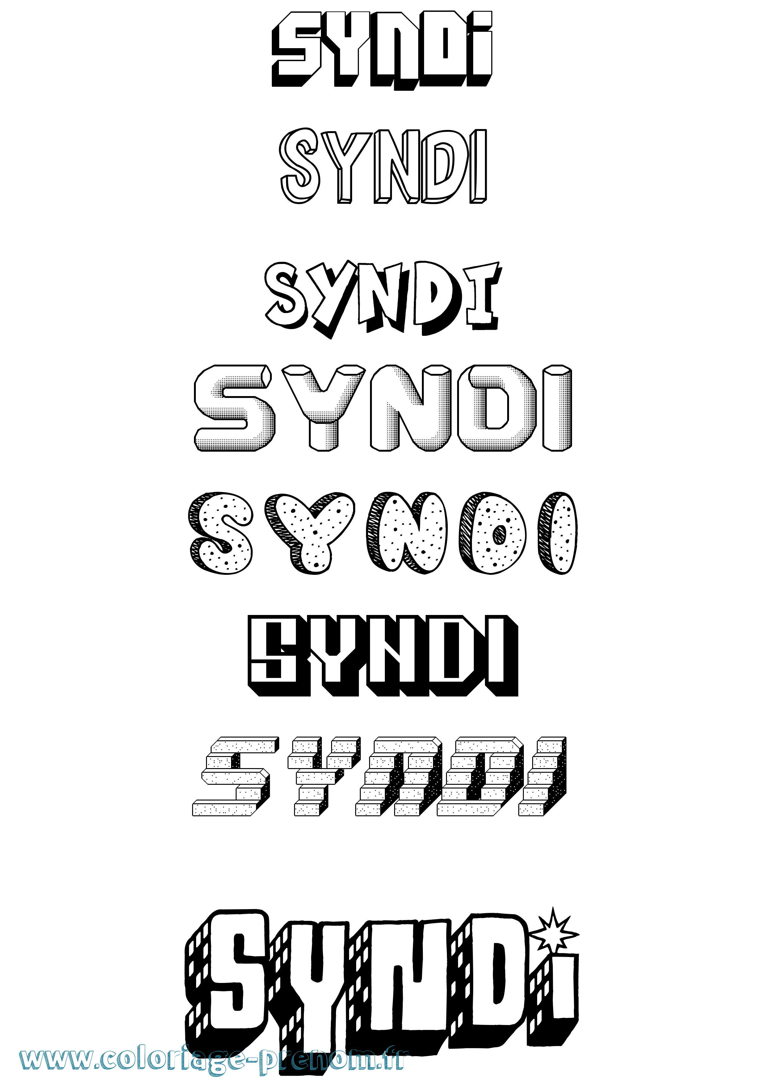 Coloriage Syndi Effet 3D Coloriage prénom Syndi Effet 3D