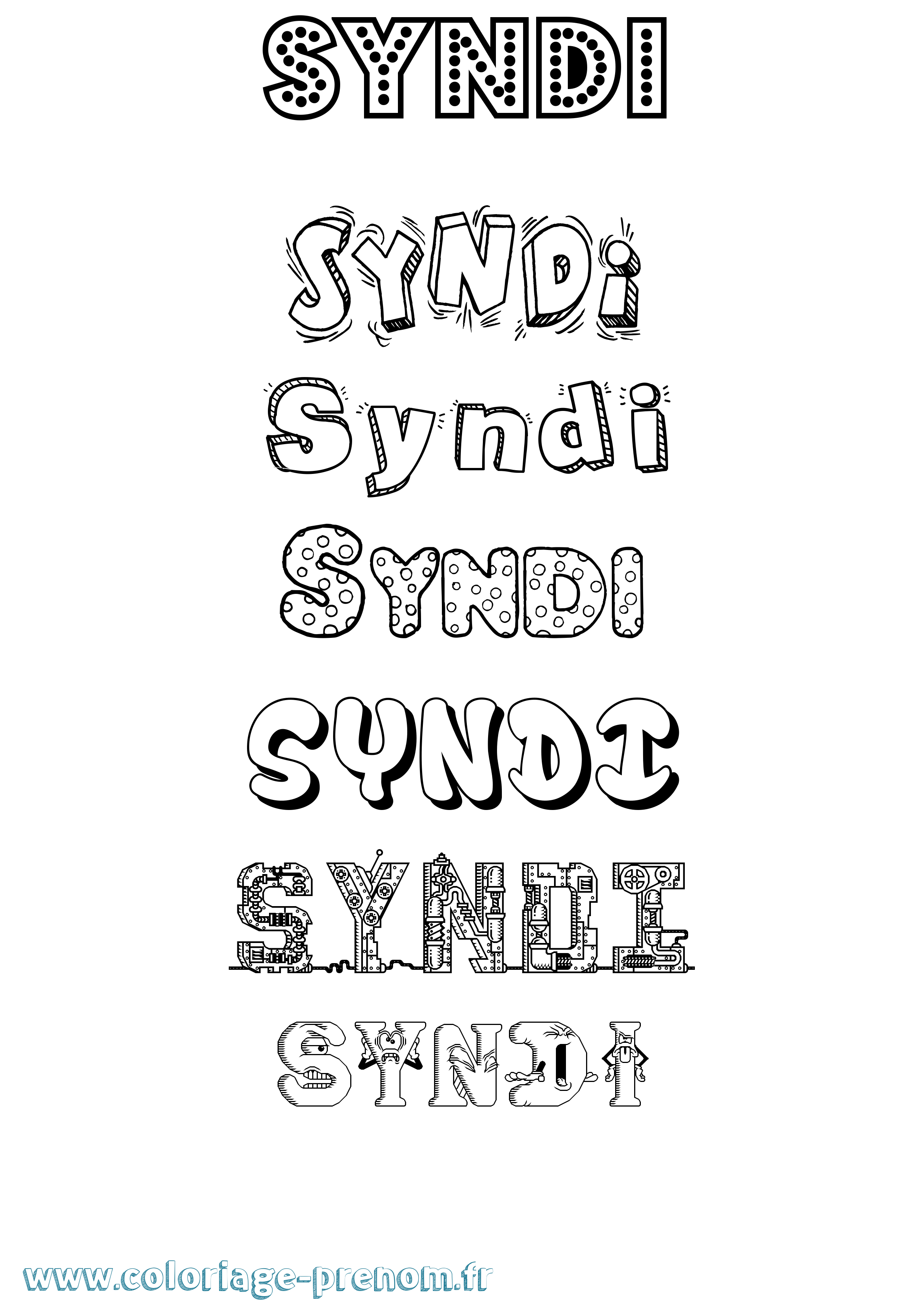 Coloriage Syndi Fun Coloriage prénom Syndi Fun