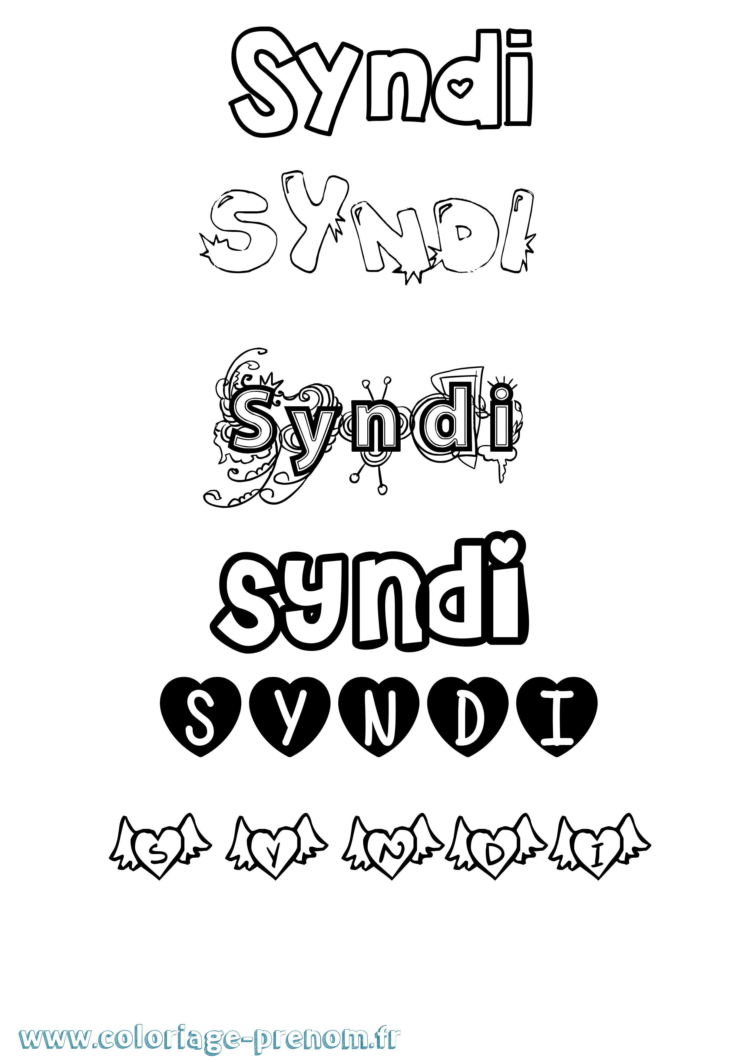 Coloriage Syndi Girly Coloriage prénom Syndi Girly