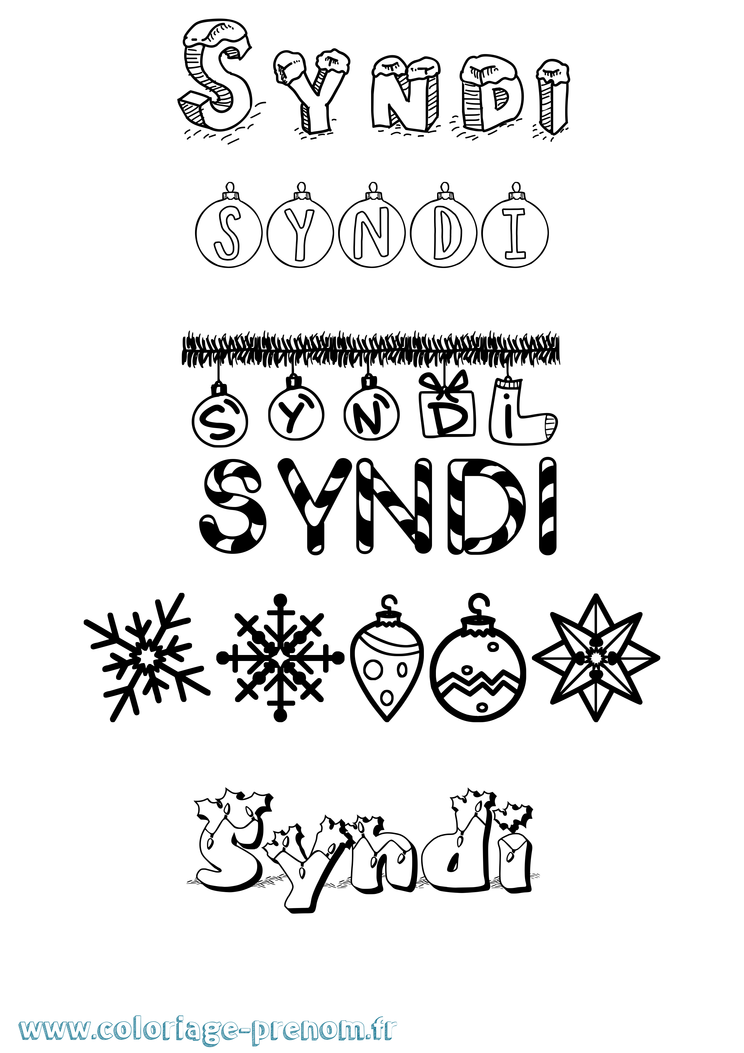 Coloriage Syndi Noël Coloriage prénom Syndi Noël